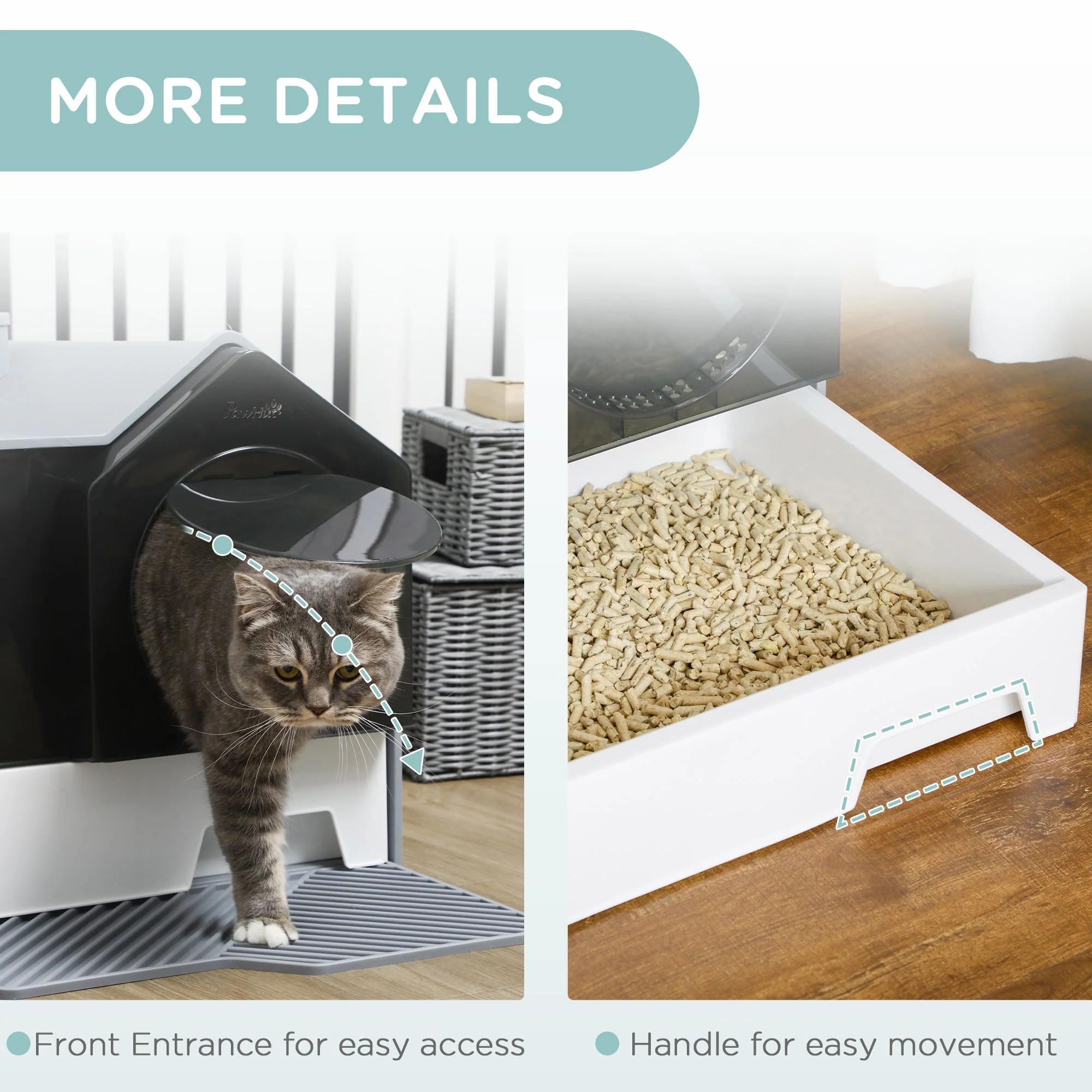 PawHut Hooded Cat Litter Tray with Scoop - Image 2