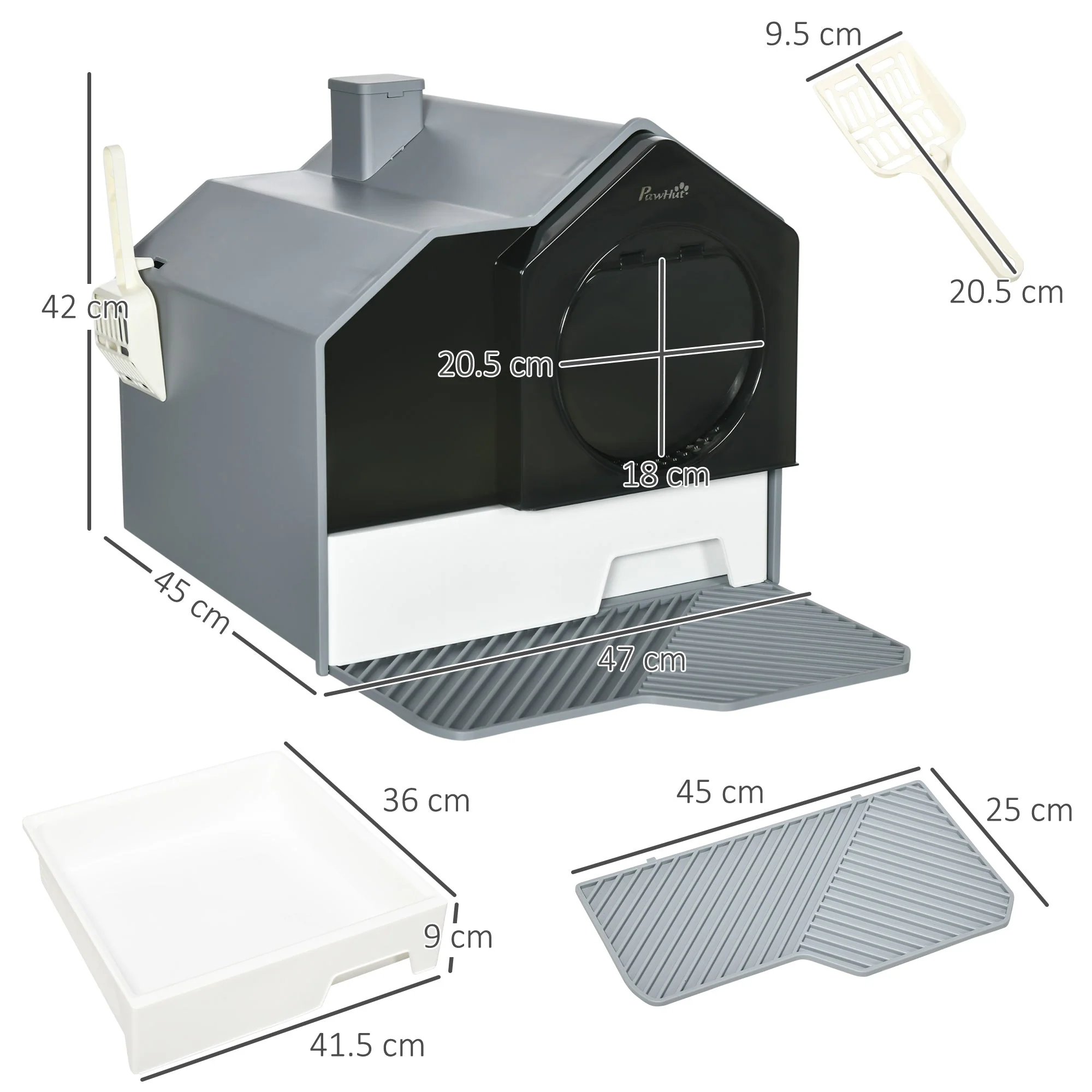 PawHut Hooded Cat Litter Tray with Scoop - Image 3