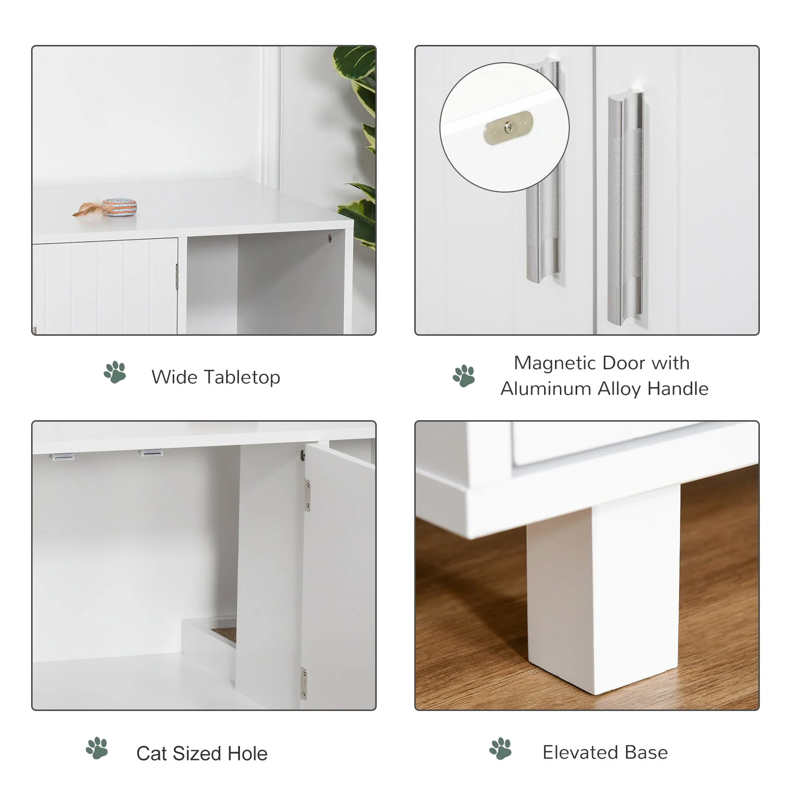 PawHut Indoor Feline Cat Box Furniture Kitty Table w/ Scratch & Magnetic Doors - Image 7