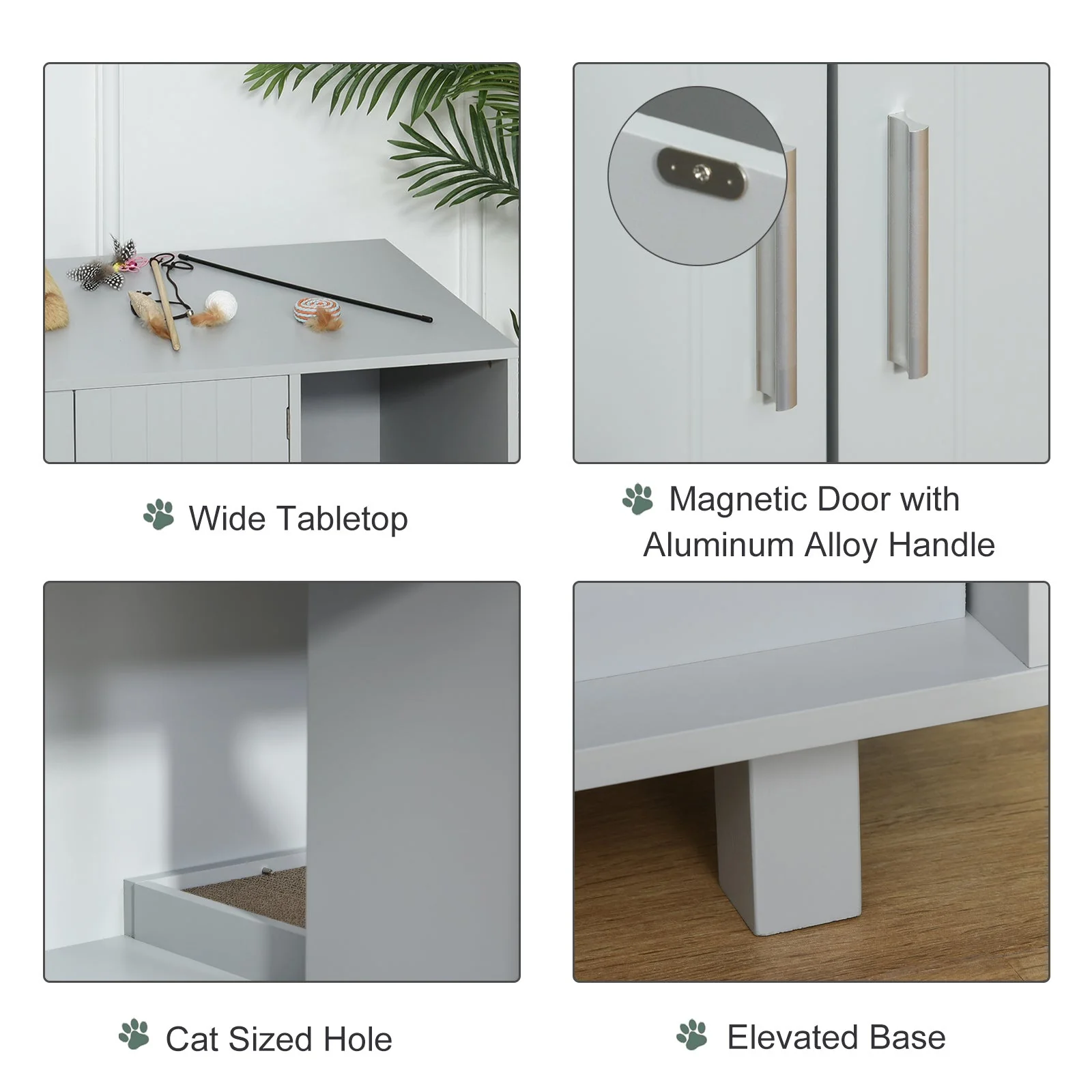 PawHut Indoor Feline Cat Box Furniture Kitty Table w/ Scratch & Magnetic Doors - Image 7