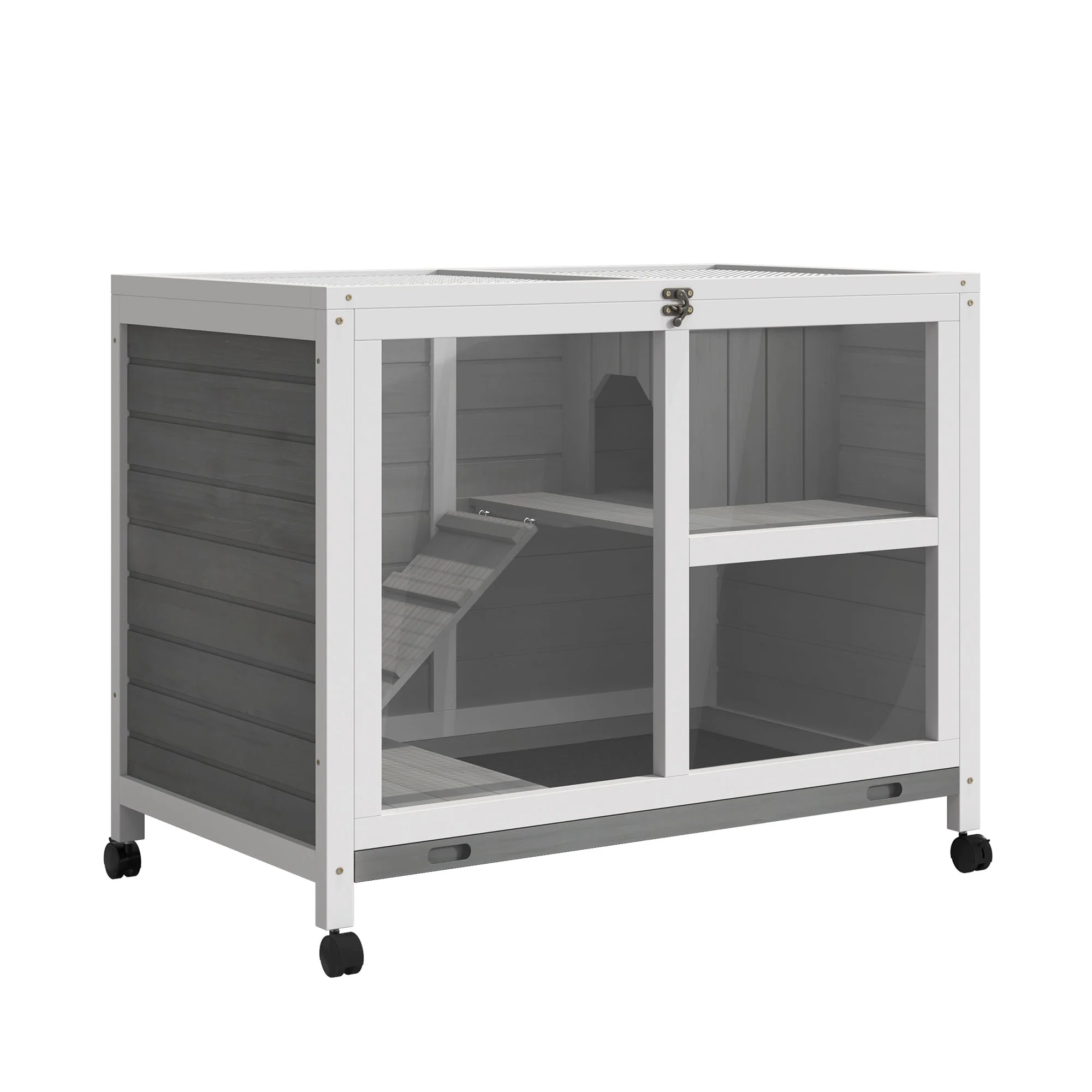 PawHut Indoor Rabbit Hutch Guinea Pigs House Bunny Cage Openable Roof 91.5x53.3x73cm - Image 2