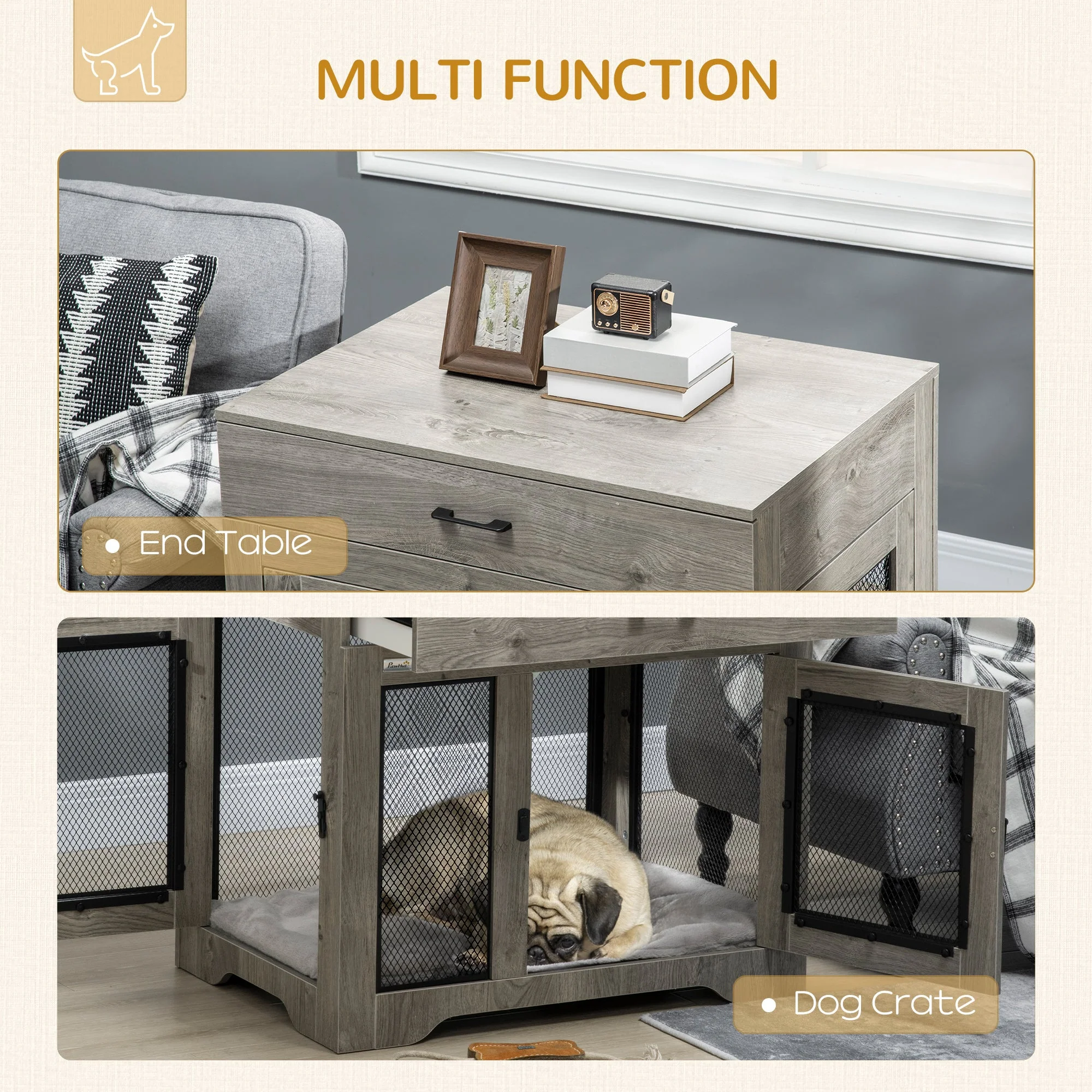 PawHut Indoor Use Dog Crate Furniture with Cushion - Image 2