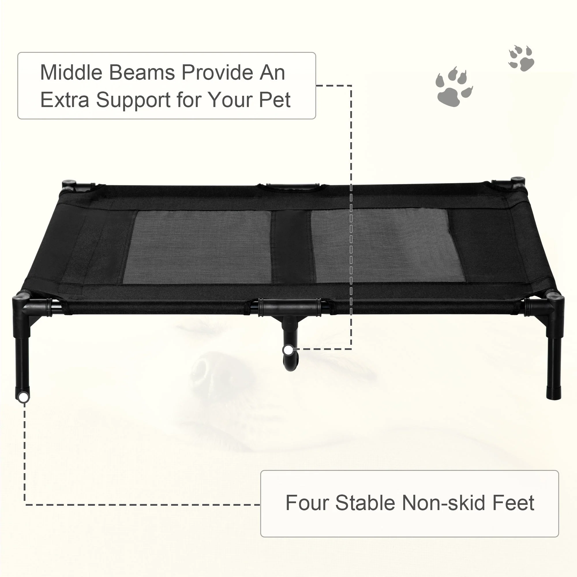 PawHut Large Raised Dog Bed Cat Elevated Lifted Cooling Portable Camping Basket Outdoor Indoor Mesh Pet Cot Metal Frame Black - Image 7