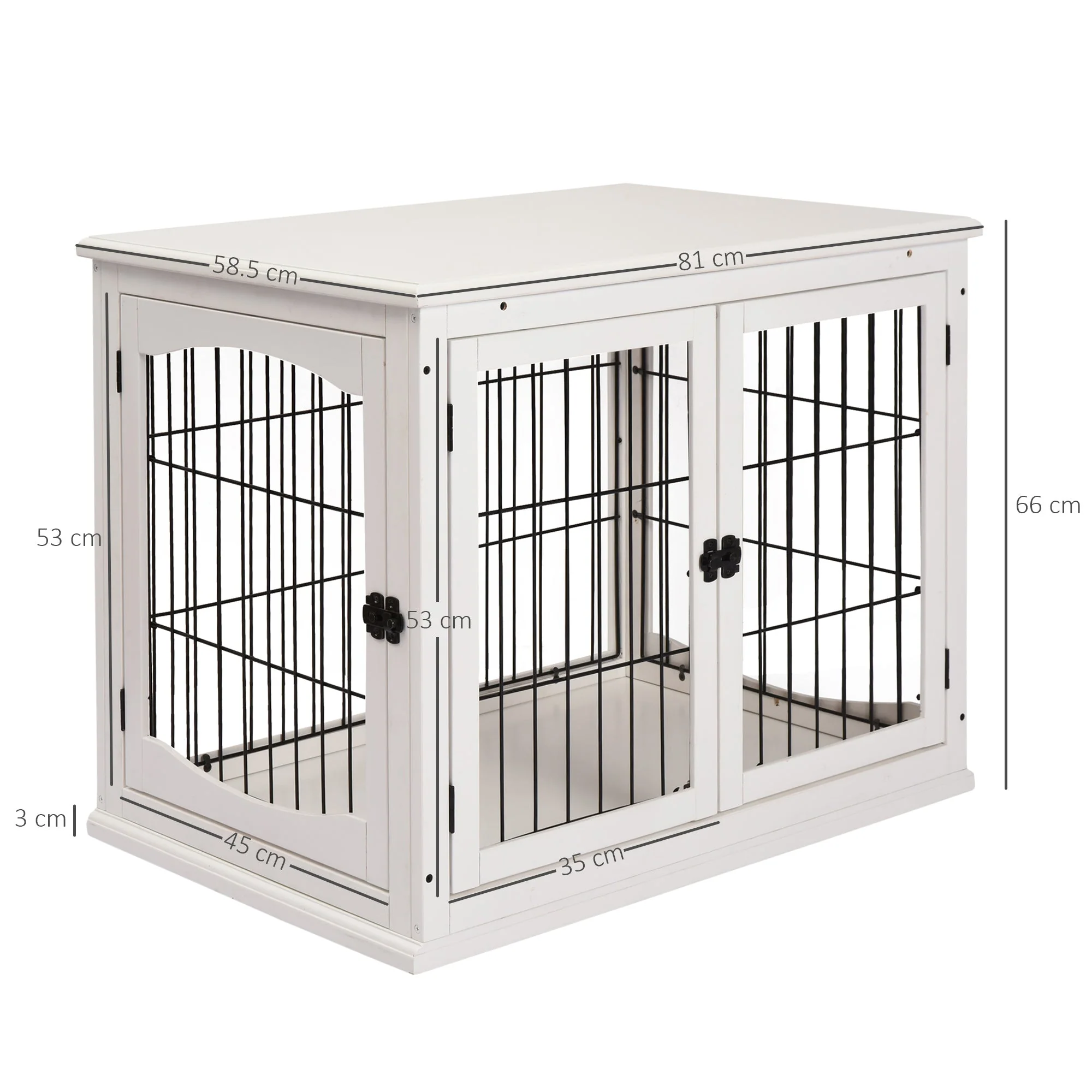 Pawhut Medium-Density Fibreboard 3-Door Small Indoor Pet Cage White - Image 2