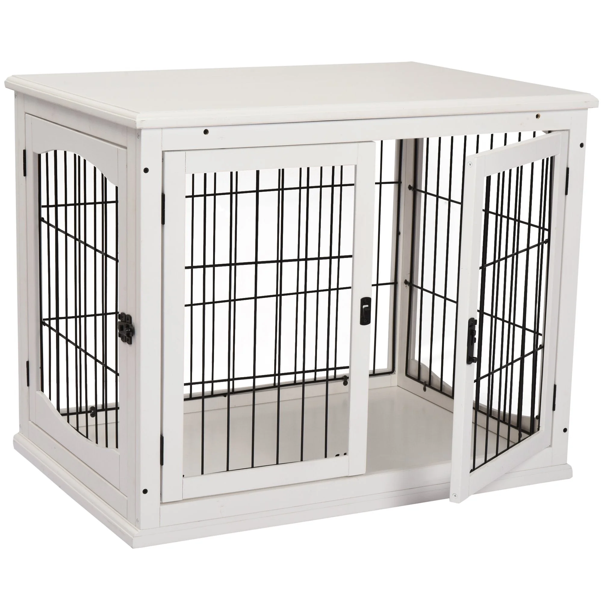 Pawhut Medium-Density Fibreboard 3-Door Small Indoor Pet Cage White - Image 4