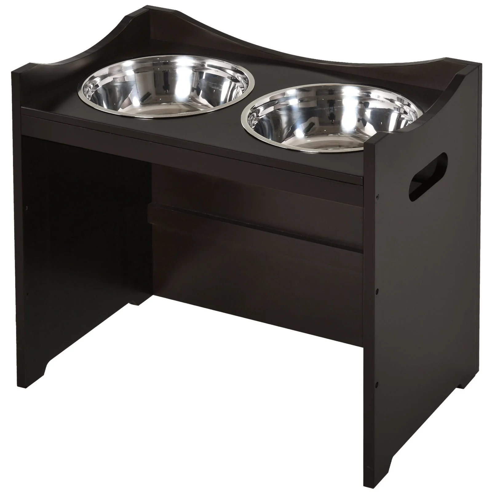 PawHut Medium-density fibreboard Elevated Duo Pet Bowl Feeder Brown - Image 2