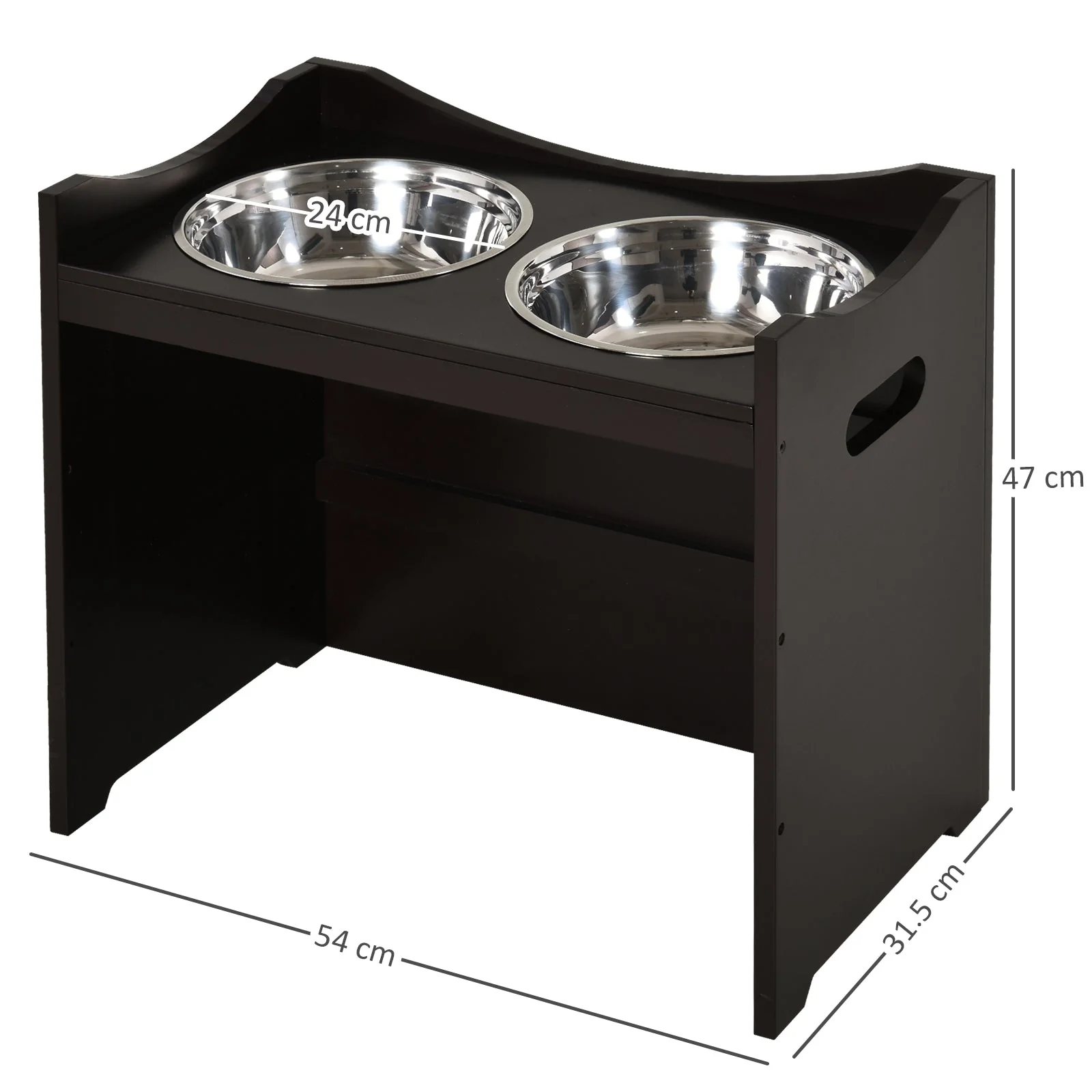 PawHut Medium-density fibreboard Elevated Duo Pet Bowl Feeder Brown - Image 3