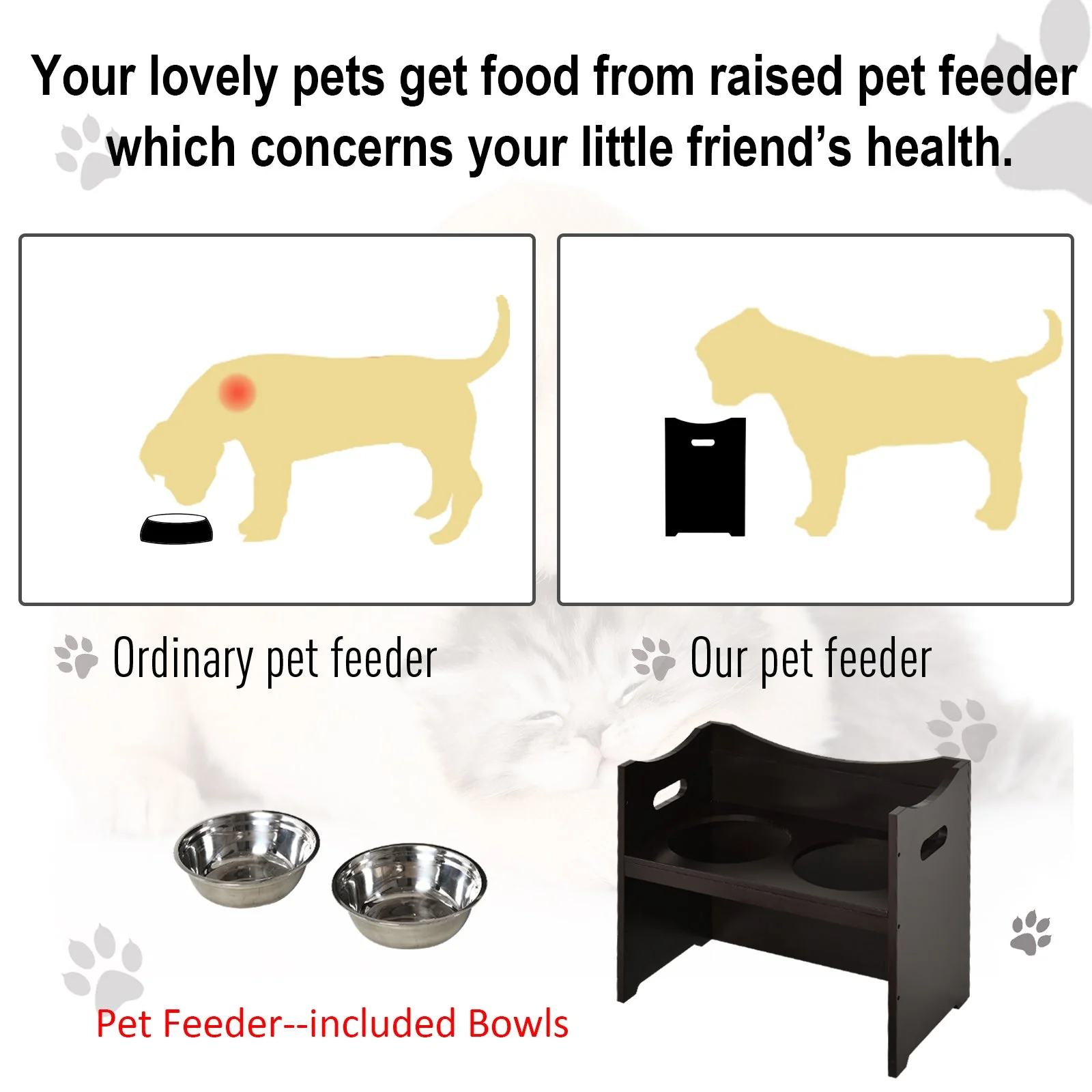 PawHut Medium-density fibreboard Elevated Duo Pet Bowl Feeder Brown - Image 6
