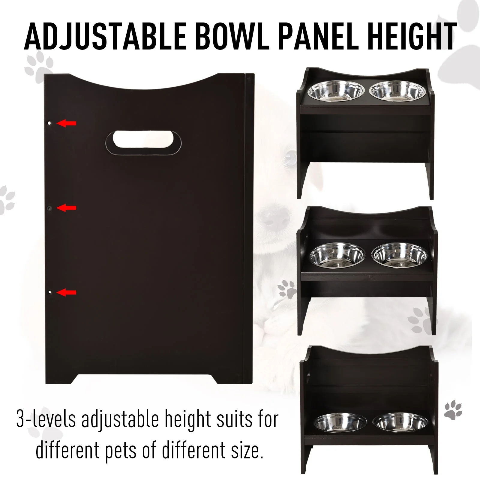PawHut Medium-density fibreboard Elevated Duo Pet Bowl Feeder Brown - Image 7