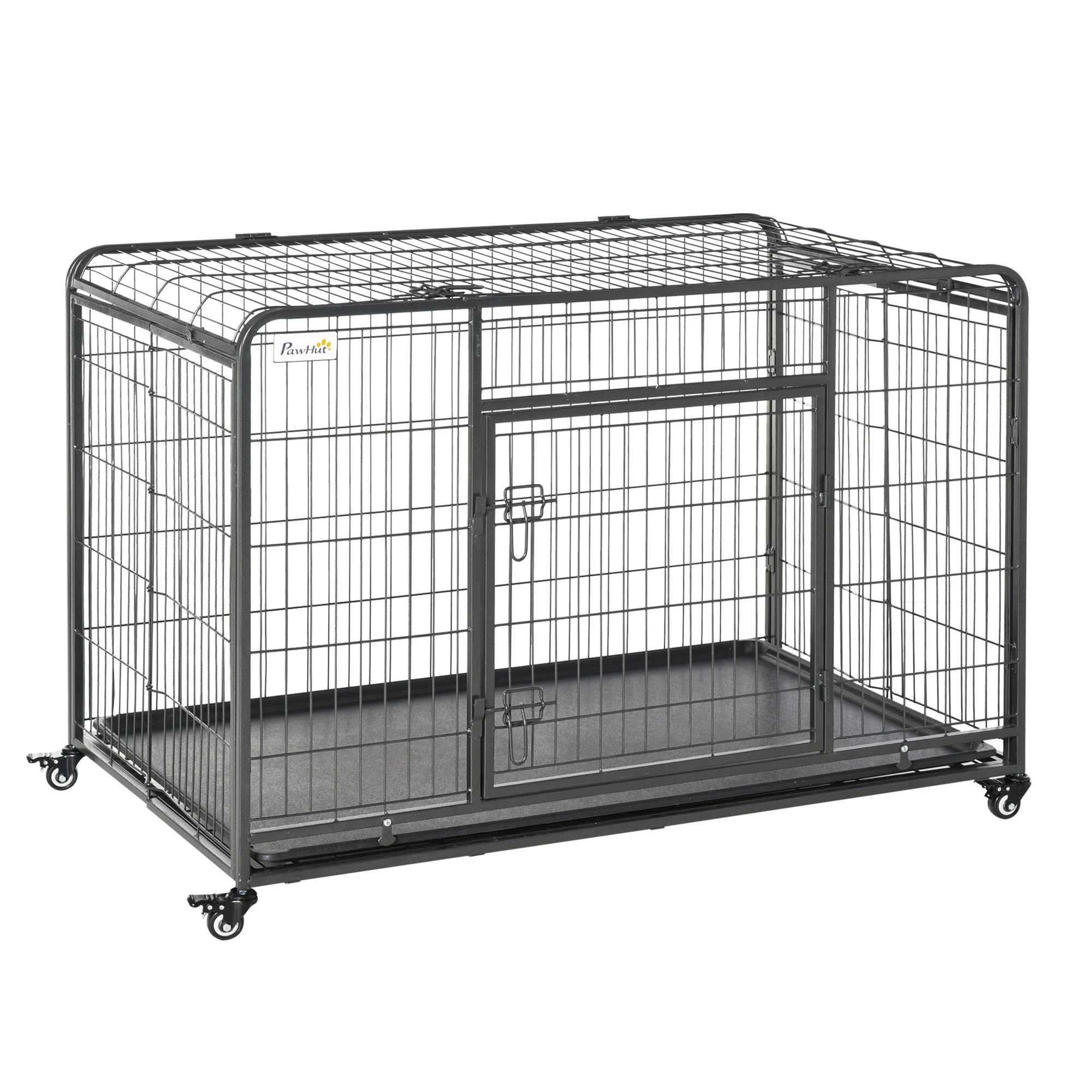 PawHut Metal Dog Cage Kennel Locking Door & Wheels Removable Tray Openable Top For Extra Large Pets 125 x 76 x 81 cm - Image 4
