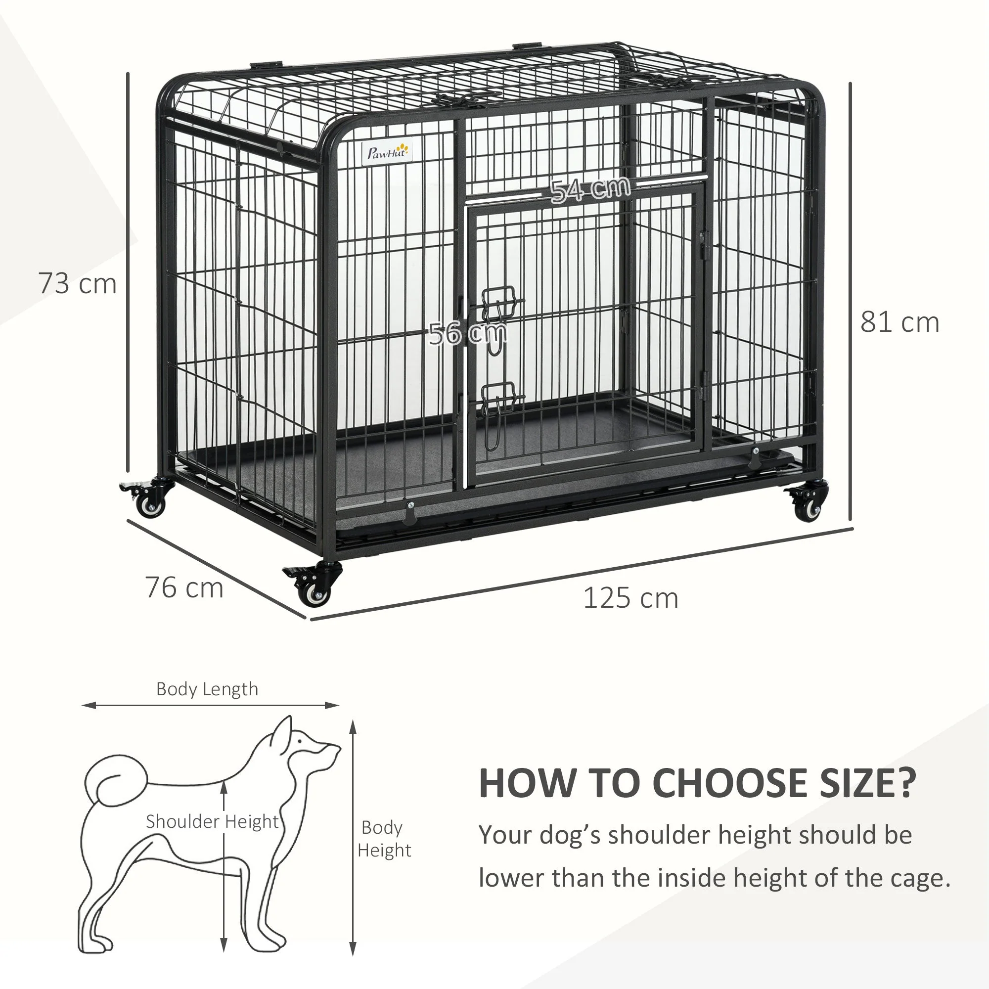 PawHut Metal Dog Cage Kennel Locking Door & Wheels Removable Tray Openable Top For Extra Large Pets 125 x 76 x 81 cm - Image 5
