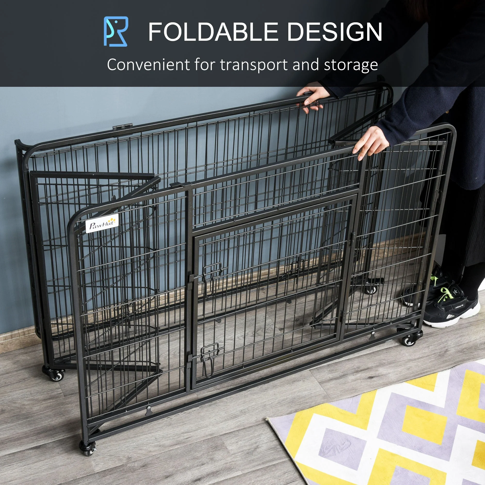 PawHut Metal Dog Cage Kennel Locking Door & Wheels Removable Tray Openable Top For Extra Large Pets 125 x 76 x 81 cm - Image 7