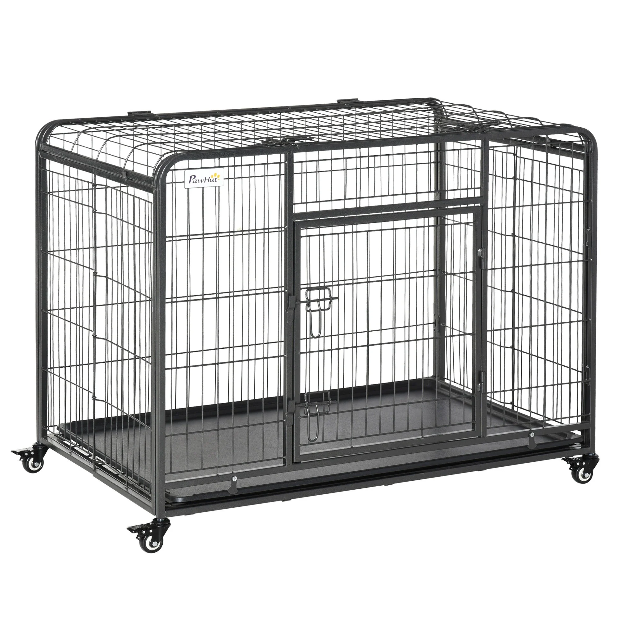 PawHut Metal Dog Cage Kennel Locking Door & Wheels Removable Tray Openable Top For Large Pets 109.5 x 71 x 78 cm - Image 5