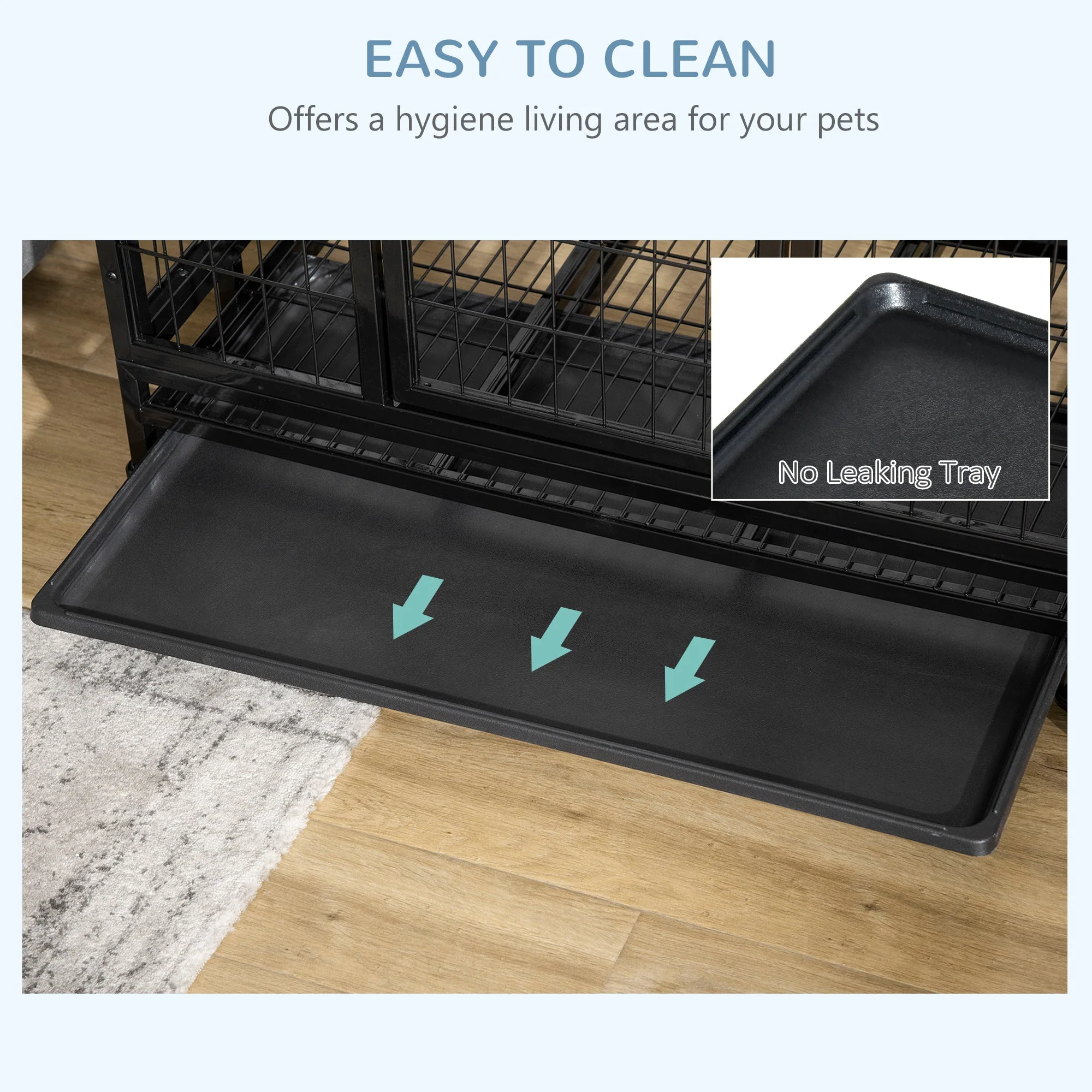 PawHut Metal Kennel Cage W/Wheels and Crate Tray - Image 3