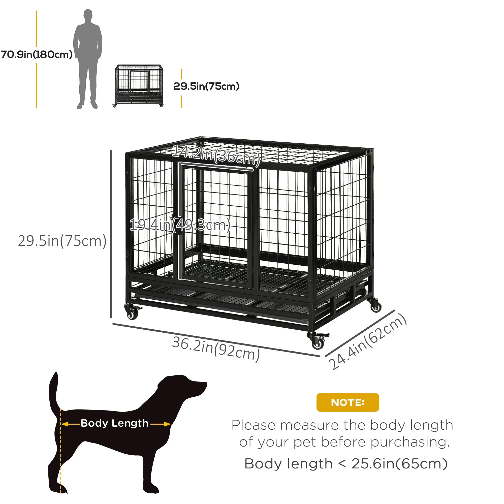 PawHut Metal Kennel Cage W/Wheels and Crate Tray - Image 6