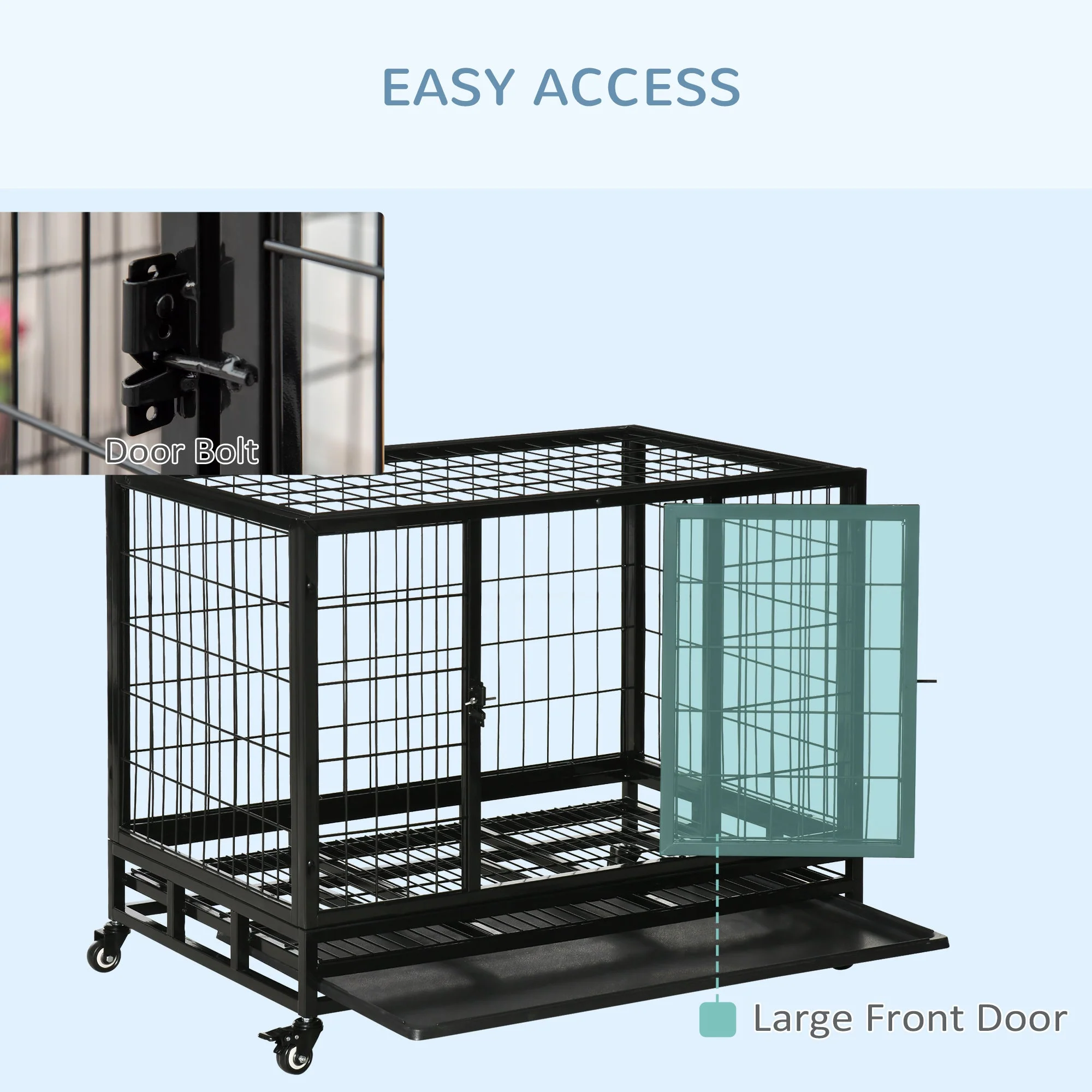 PawHut Metal Kennel Cage W/Wheels and Crate Tray - Image 7