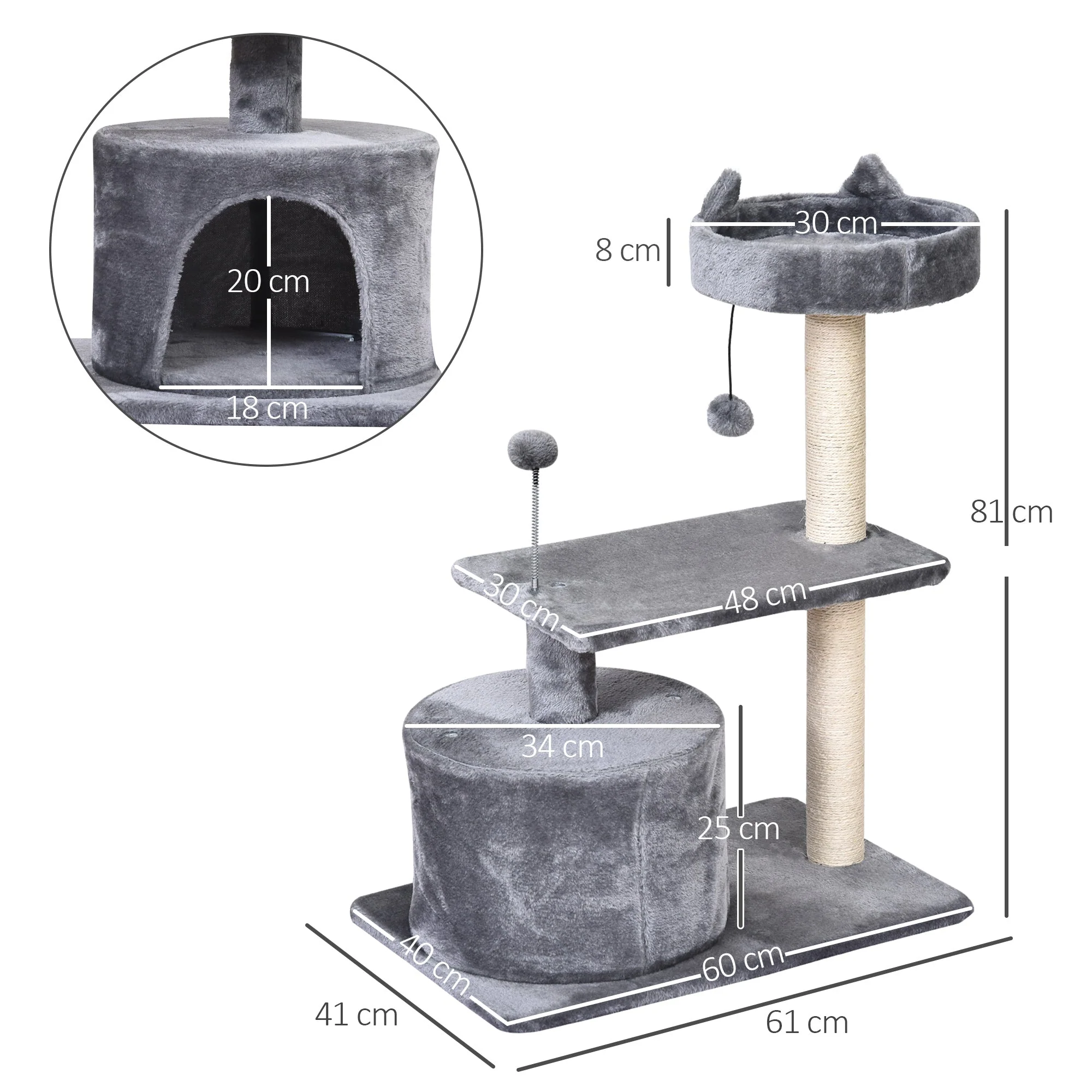 PawHut Mult Level Cat Tree for Indoor Cats with Scratching Post Bed Condo Perch - Image 3