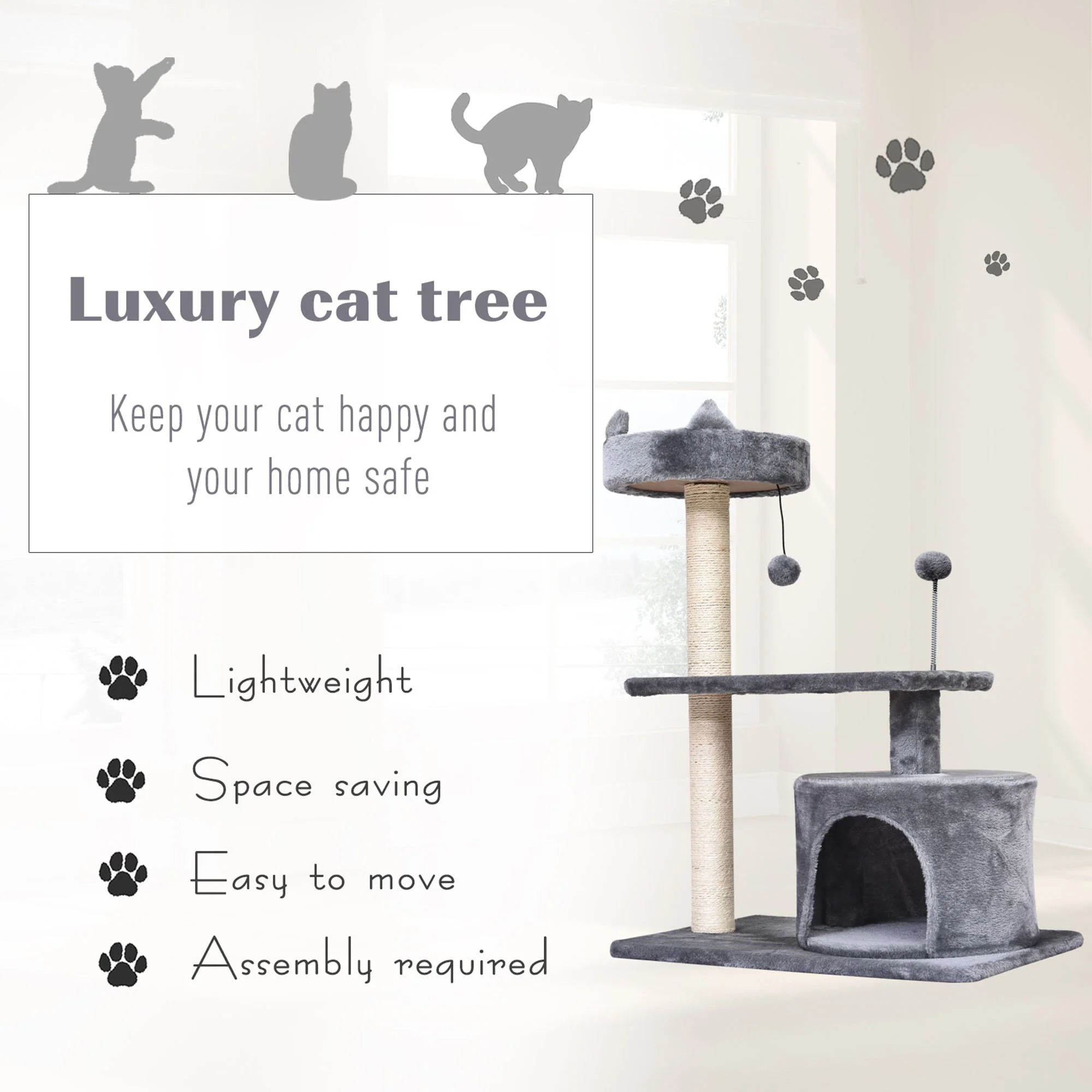 PawHut Mult Level Cat Tree for Indoor Cats with Scratching Post Bed Condo Perch - Image 4