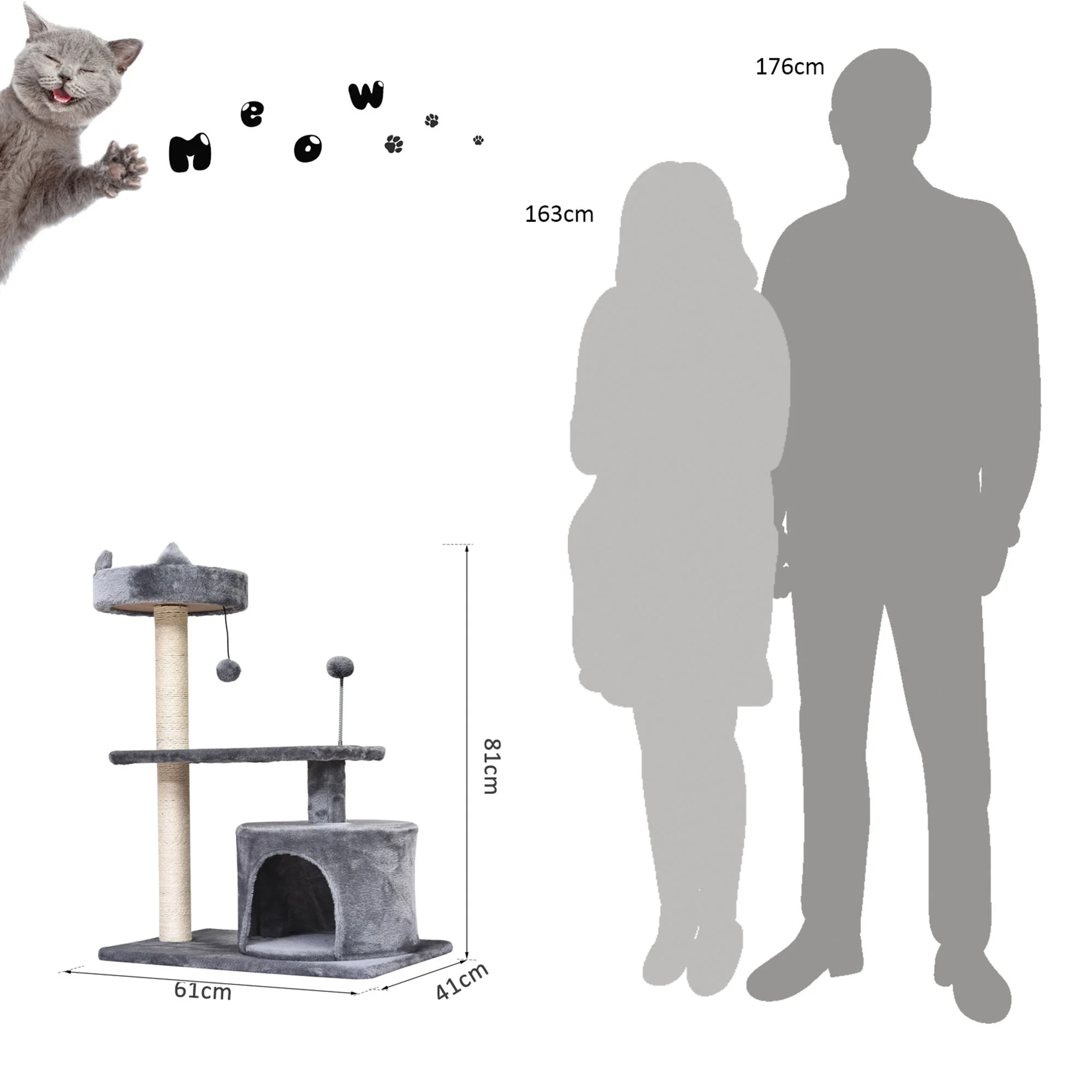 PawHut Mult Level Cat Tree for Indoor Cats with Scratching Post Bed Condo Perch - Image 5