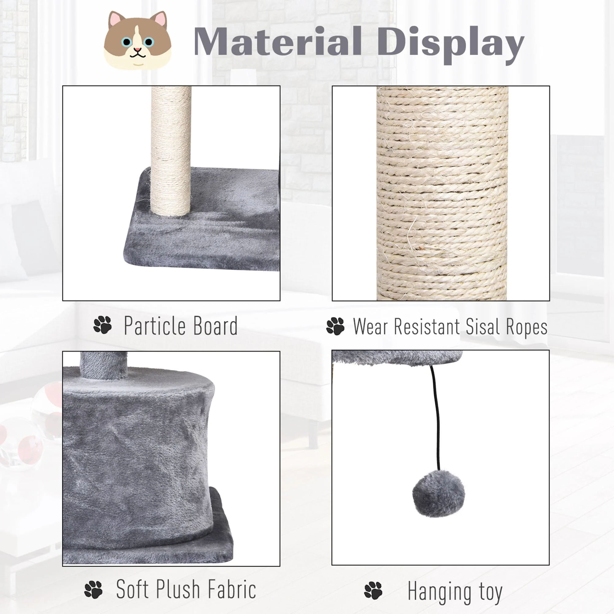 PawHut Mult Level Cat Tree for Indoor Cats with Scratching Post Bed Condo Perch - Image 6