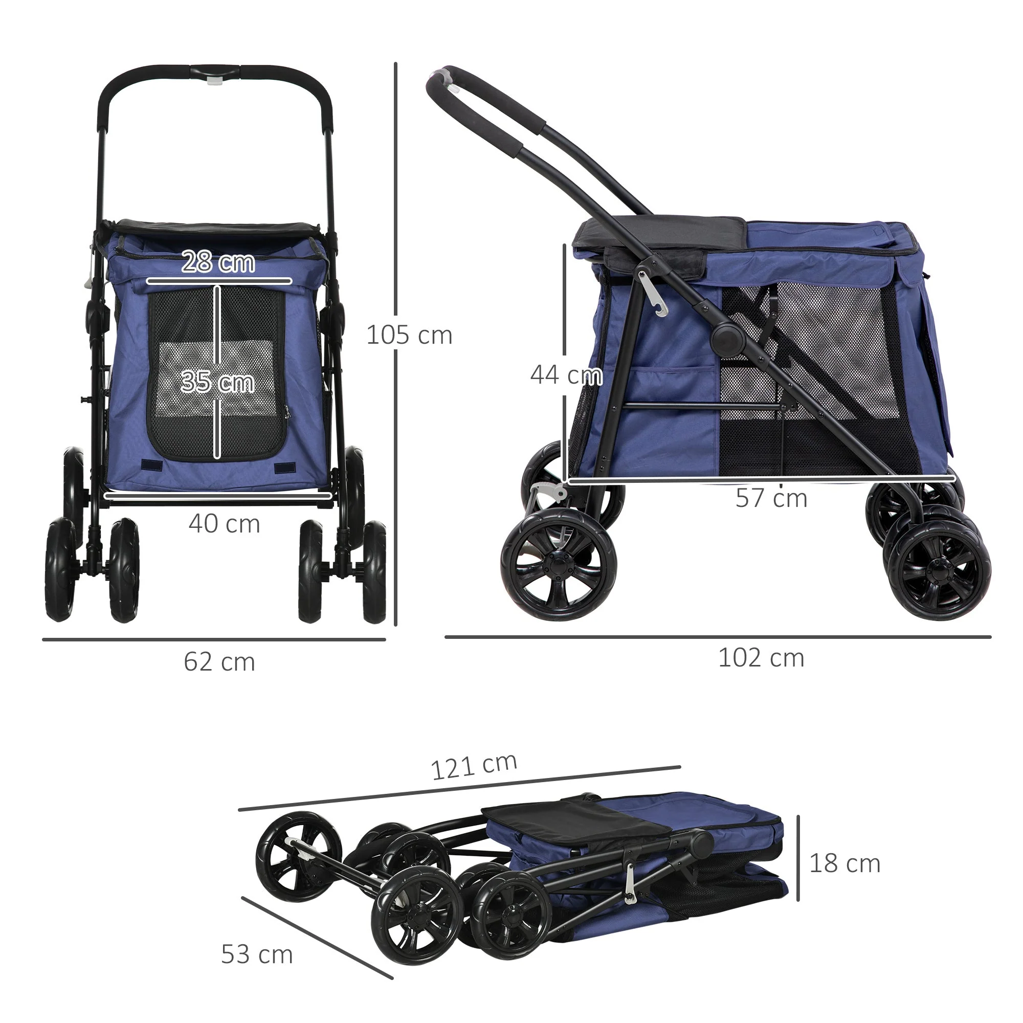 PawHut One-Click Foldable Pet Stroller - Image 3