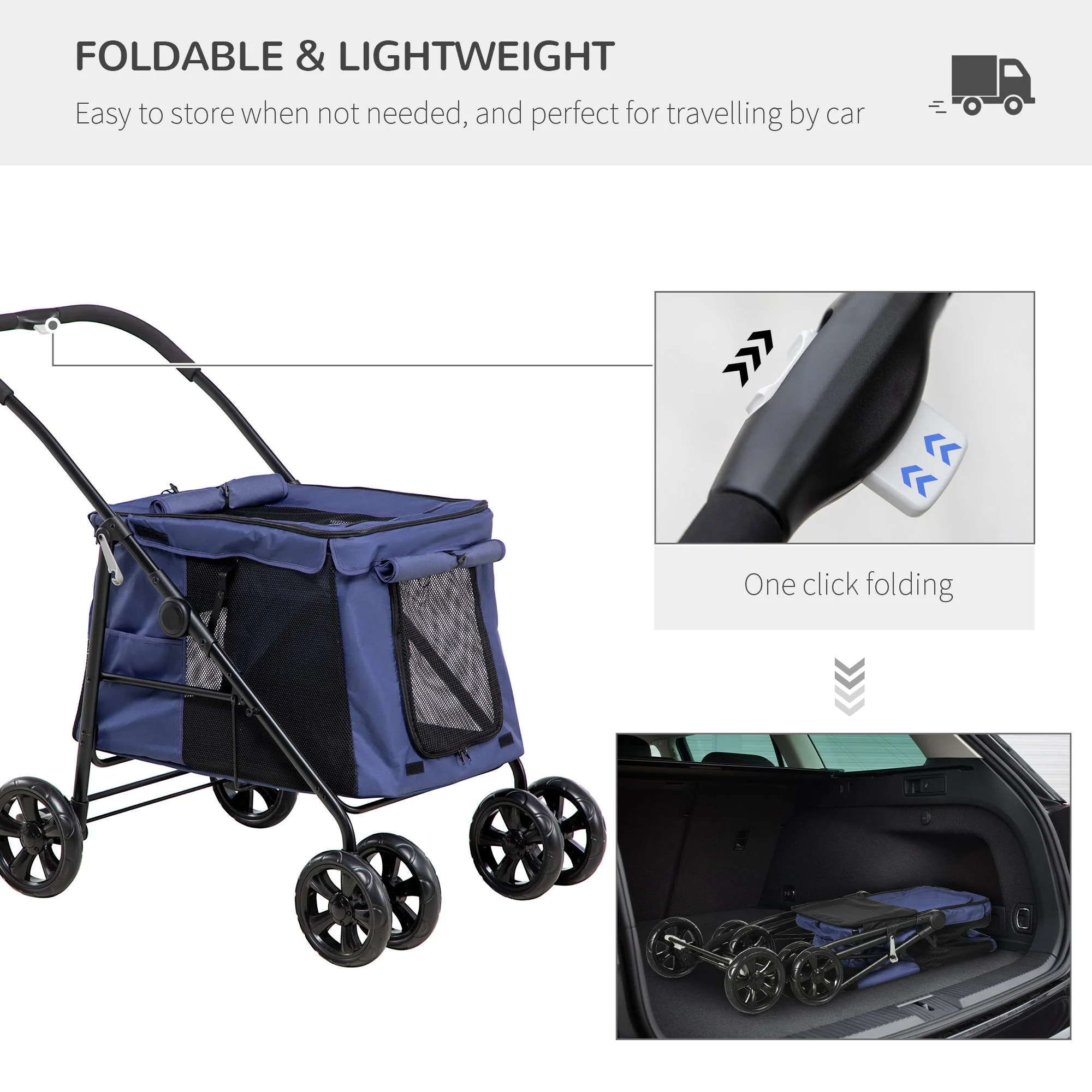 PawHut One-Click Foldable Pet Stroller - Image 5
