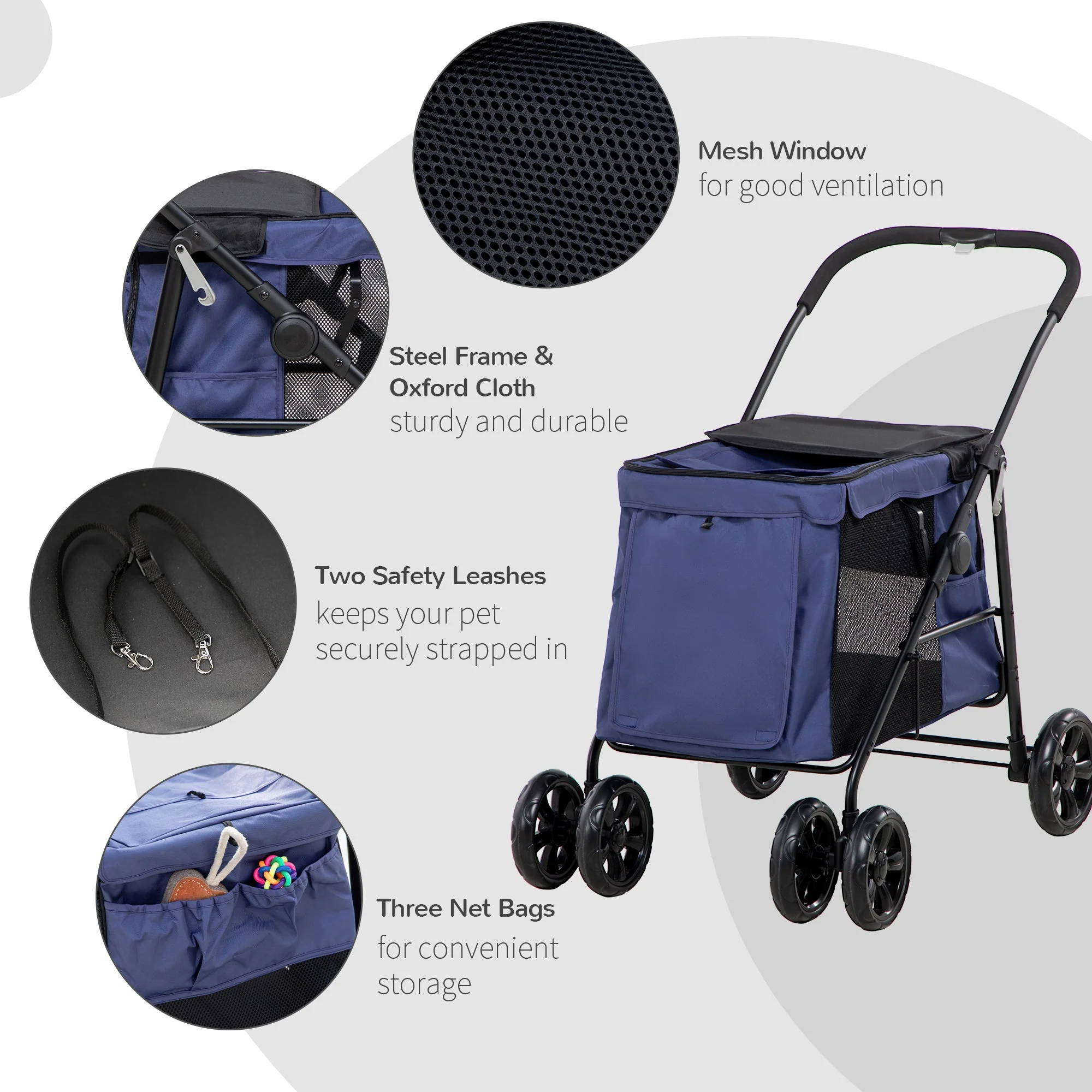 PawHut One-Click Foldable Pet Stroller - Image 7