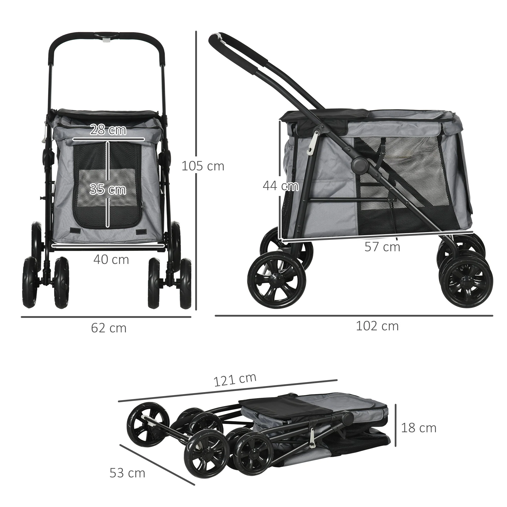 PawHut One-Click Foldable Pet Stroller - Image 2