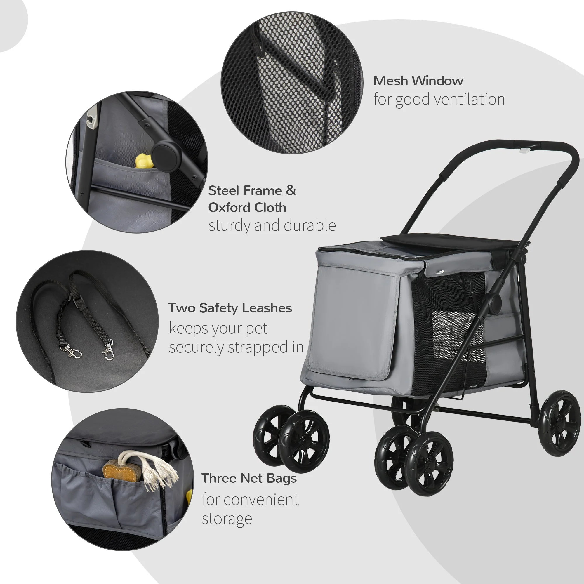 PawHut One-Click Foldable Pet Stroller - Image 8