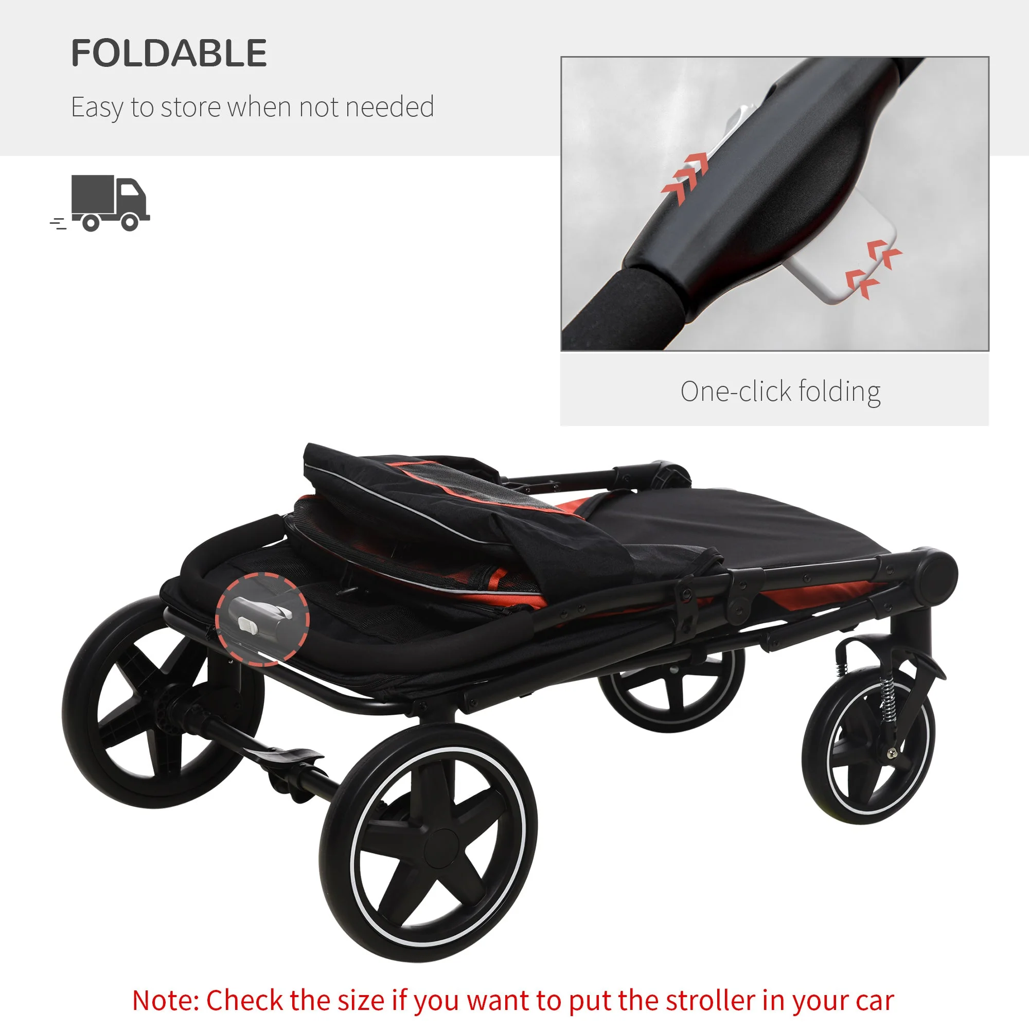 PawHut One-Click Foldable Pet Stroller - Image 3