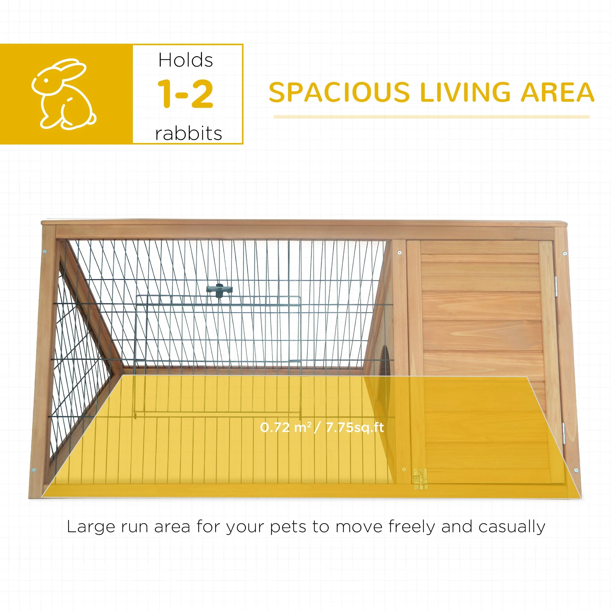PawHut Outside Wooden Rabbit Hutch w/ Outside Area - Yellow - Image 3