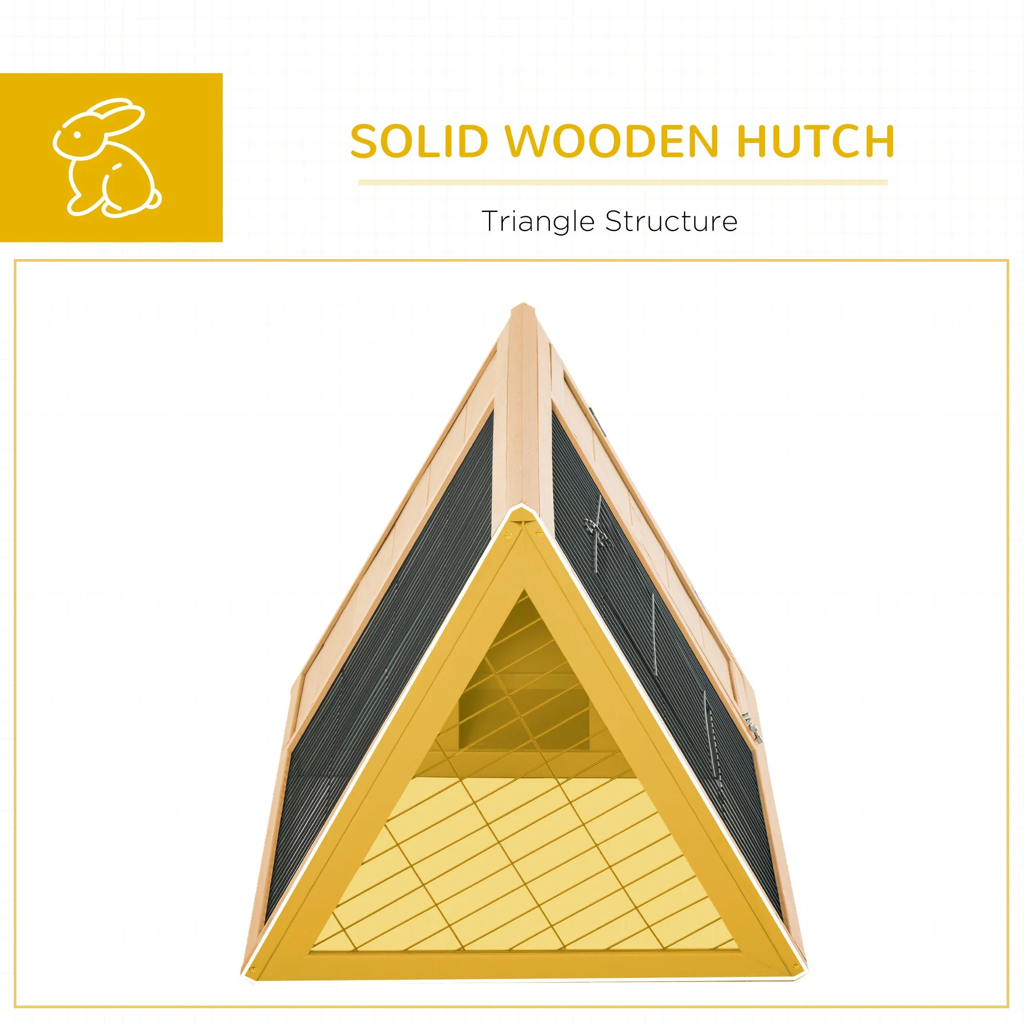 PawHut Outside Wooden Rabbit Hutch w/ Outside Area - Yellow - Image 4