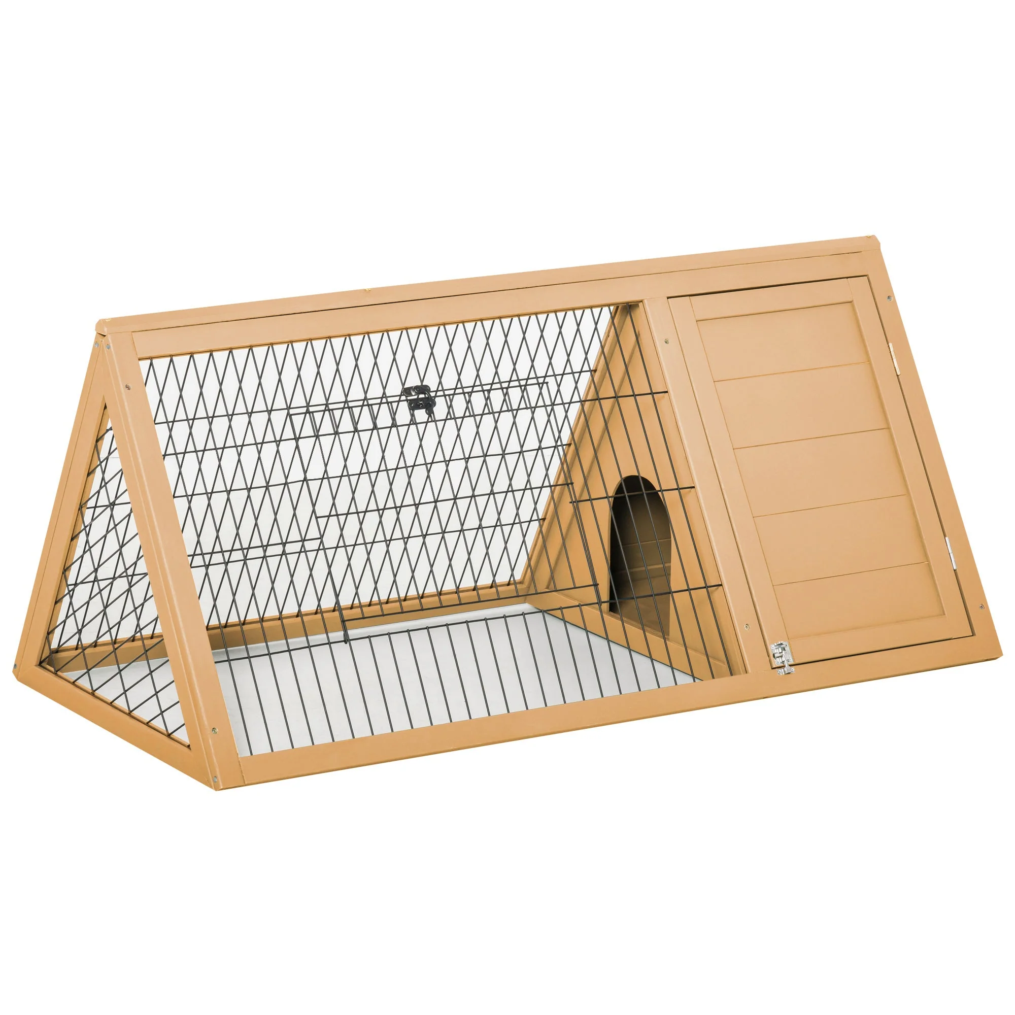 PawHut Outside Wooden Rabbit Hutch w/ Outside Area - Yellow - Image 6