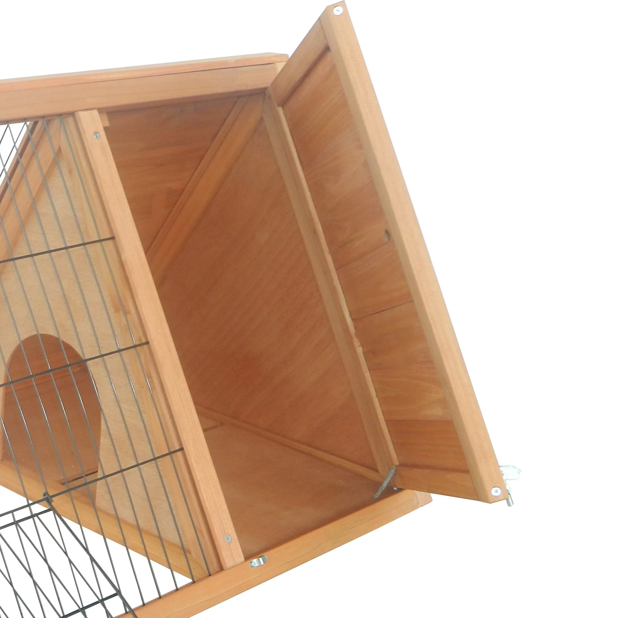 PawHut Outside Wooden Rabbit Hutch w/ Outside Area - Yellow - Image 8