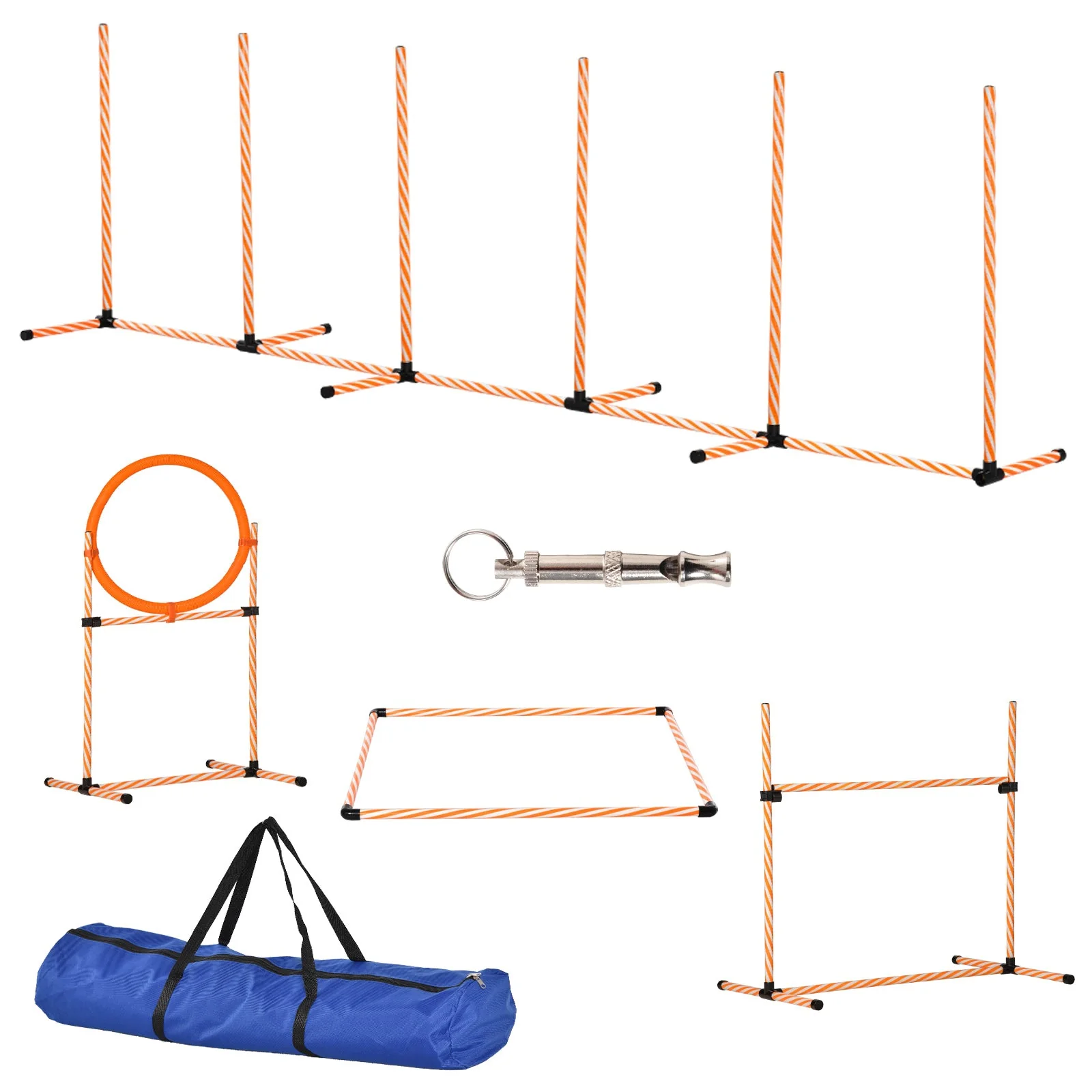 PawHut Pet Agility Training Equipment Dog Play Run Jump Hurdle Bar Obedience Training Set with Adjustable Height Jump Ring High Jumper Weave Poles Square Pause Box Carry Bag Whistle - Image 2