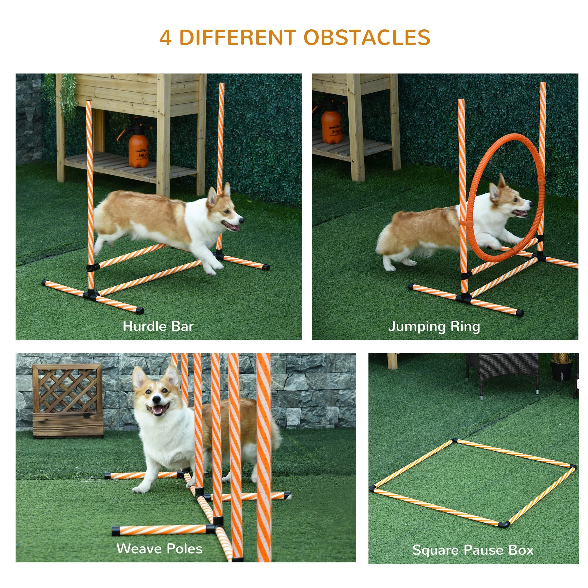 PawHut Pet Agility Training Equipment Dog Play Run Jump Hurdle Bar Obedience Training Set with Adjustable Height Jump Ring High Jumper Weave Poles Square Pause Box Carry Bag Whistle - Image 4