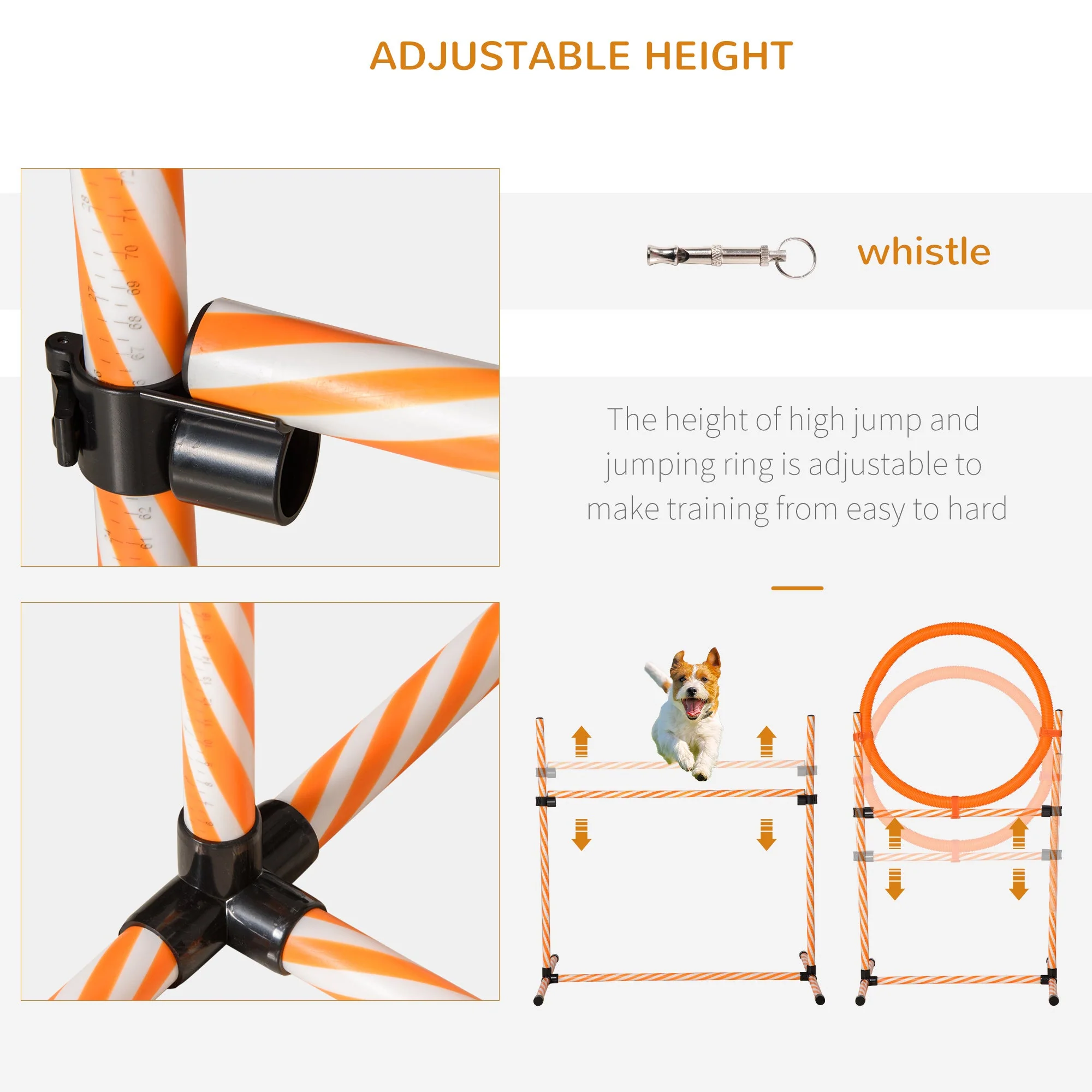 PawHut Pet Agility Training Equipment Dog Play Run Jump Hurdle Bar Obedience Training Set with Adjustable Height Jump Ring High Jumper Weave Poles Square Pause Box Carry Bag Whistle - Image 5