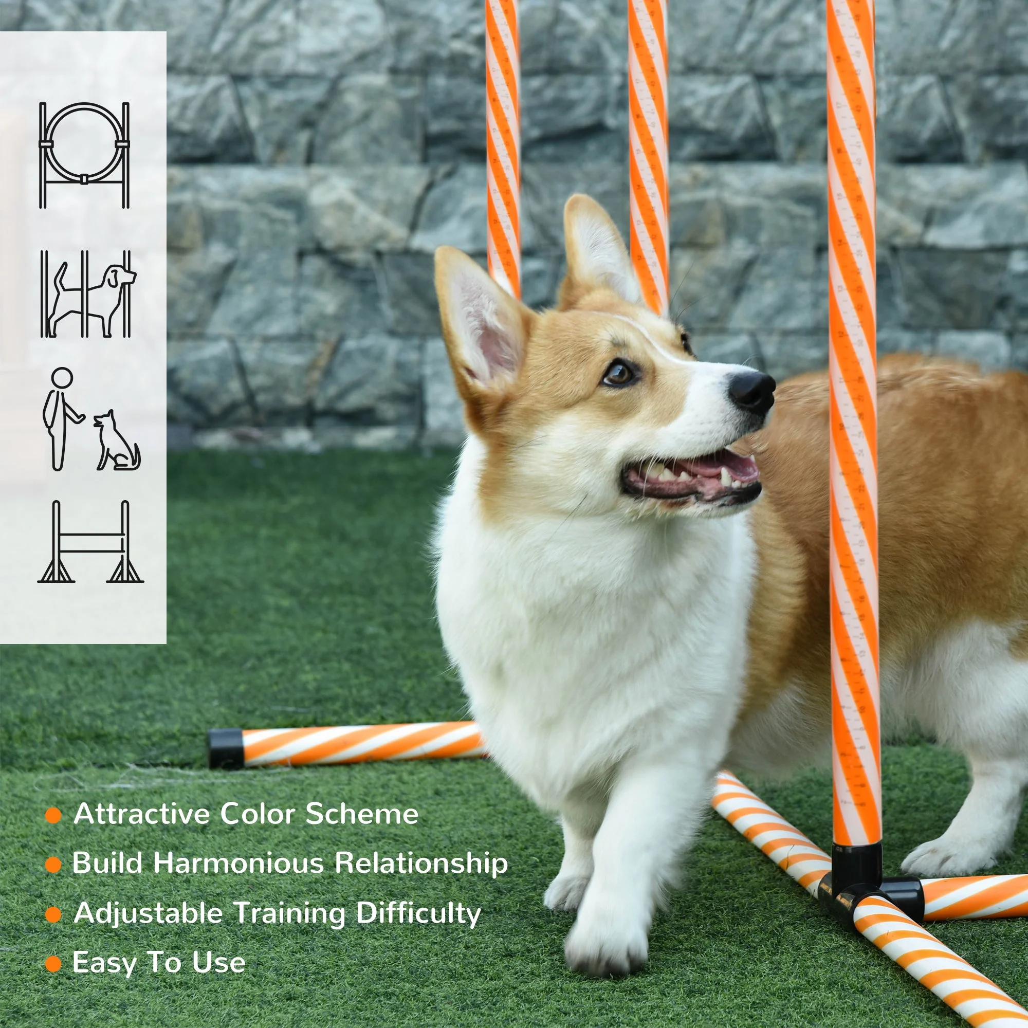 PawHut Pet Agility Training Equipment Dog Play Run Jump Hurdle Bar Obedience Training Set with Adjustable Height Jump Ring High Jumper Weave Poles Square Pause Box Carry Bag Whistle - Image 7