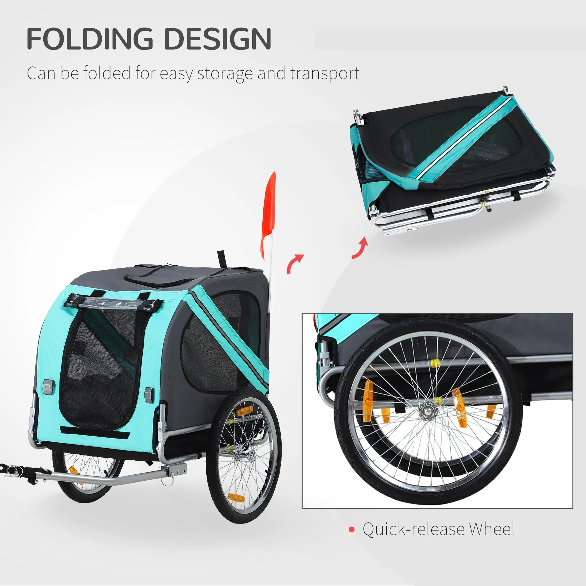 PawHut Pet Bicycle Trailer Dog Cat Bike Carrier Water Resistant for Outdoor Green - Image 2