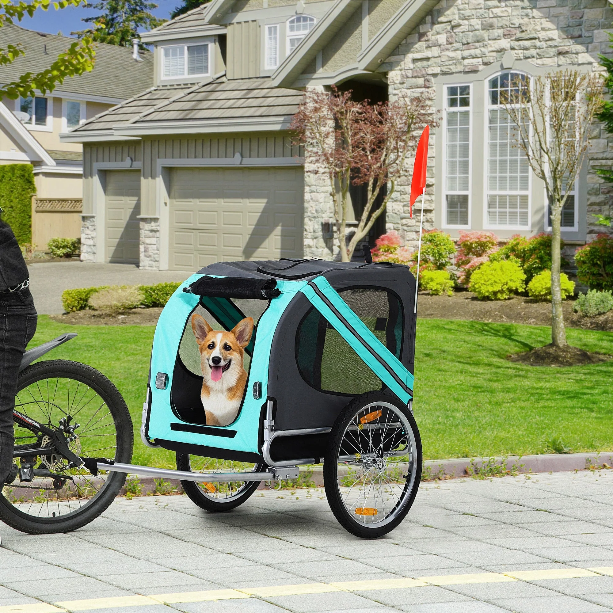 PawHut Pet Bicycle Trailer Dog Cat Bike Carrier Water Resistant for Outdoor Green - Image 5