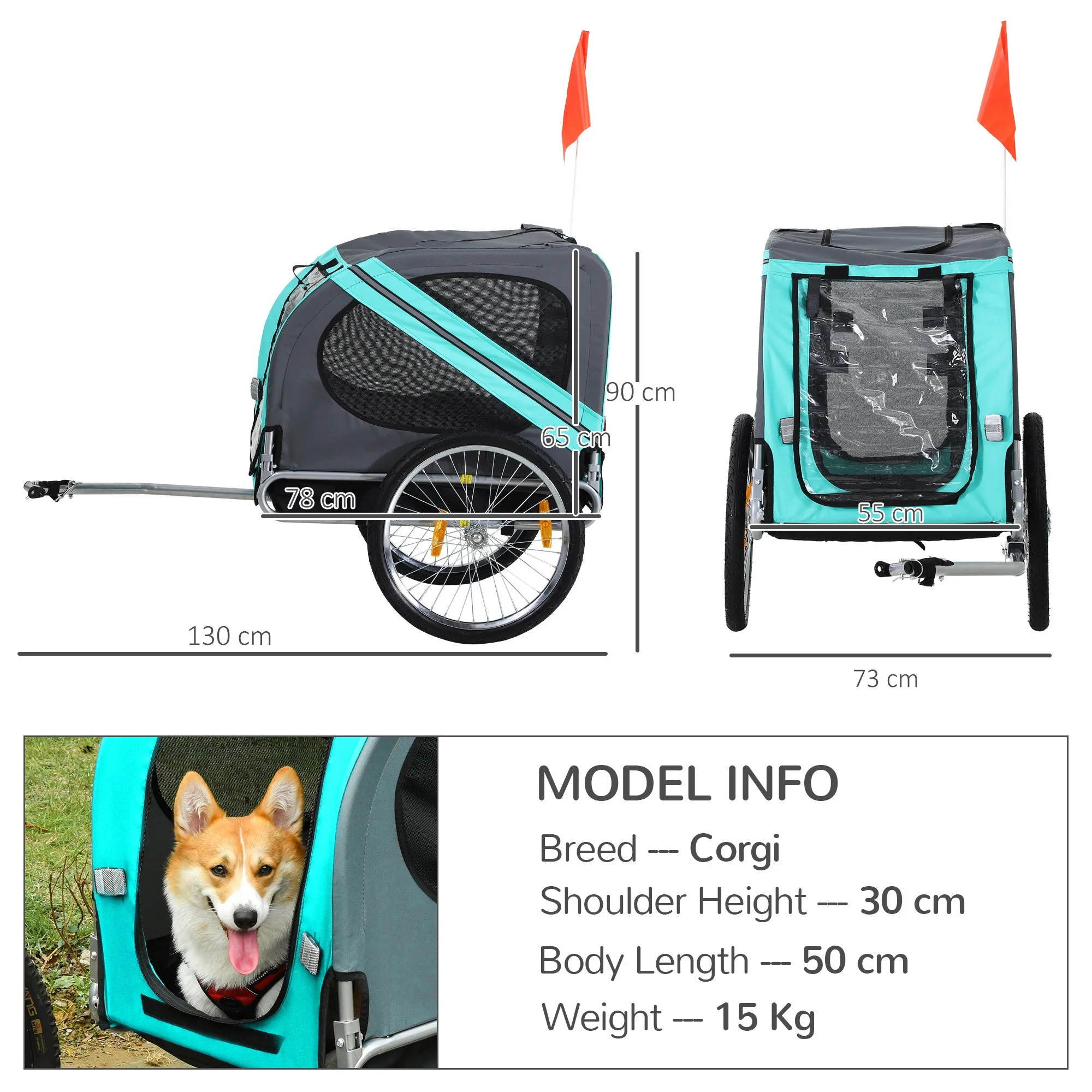 PawHut Pet Bicycle Trailer Dog Cat Bike Carrier Water Resistant for Outdoor Green - Image 6