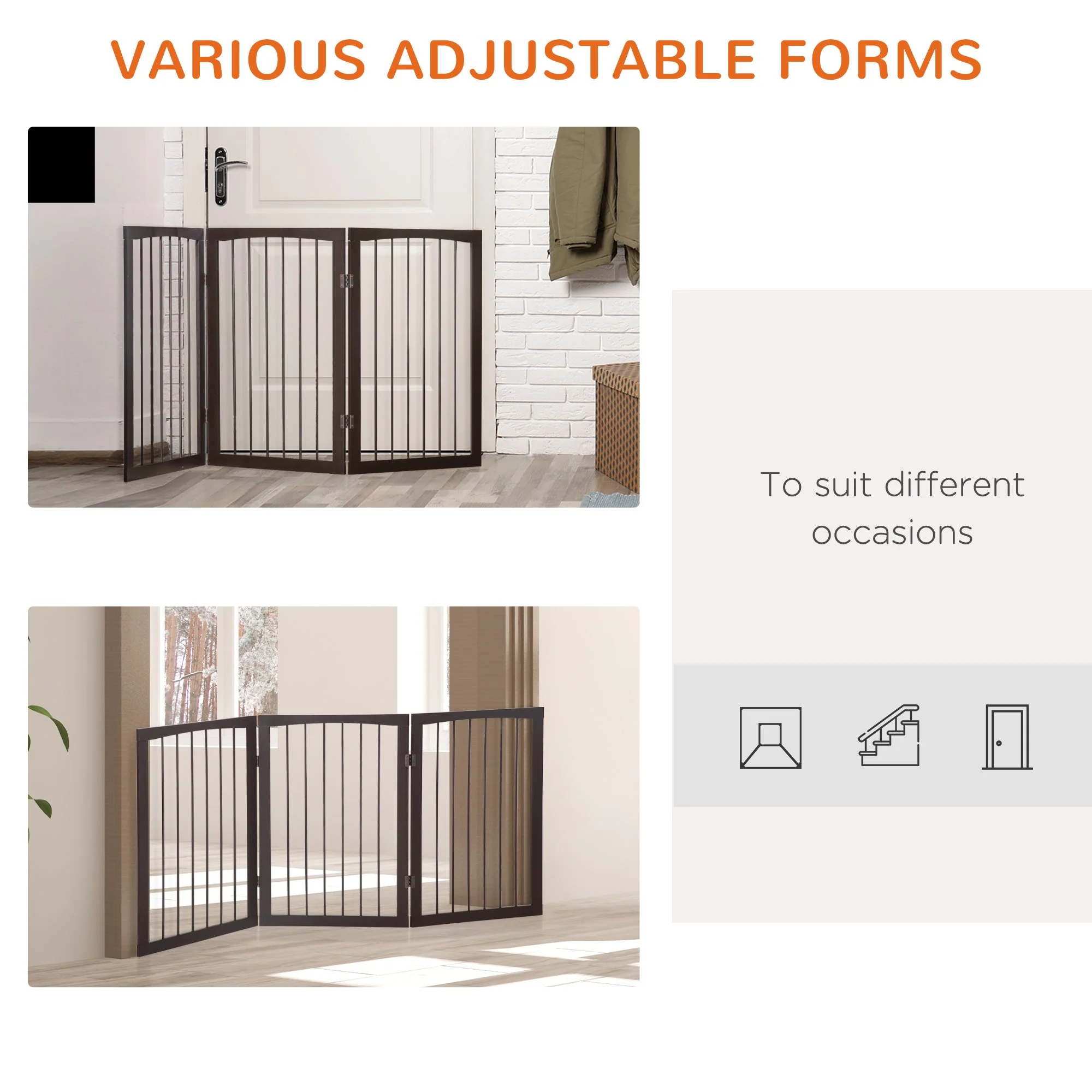 PawHut Pet Gate 160L1.2D76H cm Free Standing Folding Pet/Child Safety Fence-Dark Brown - Image 4