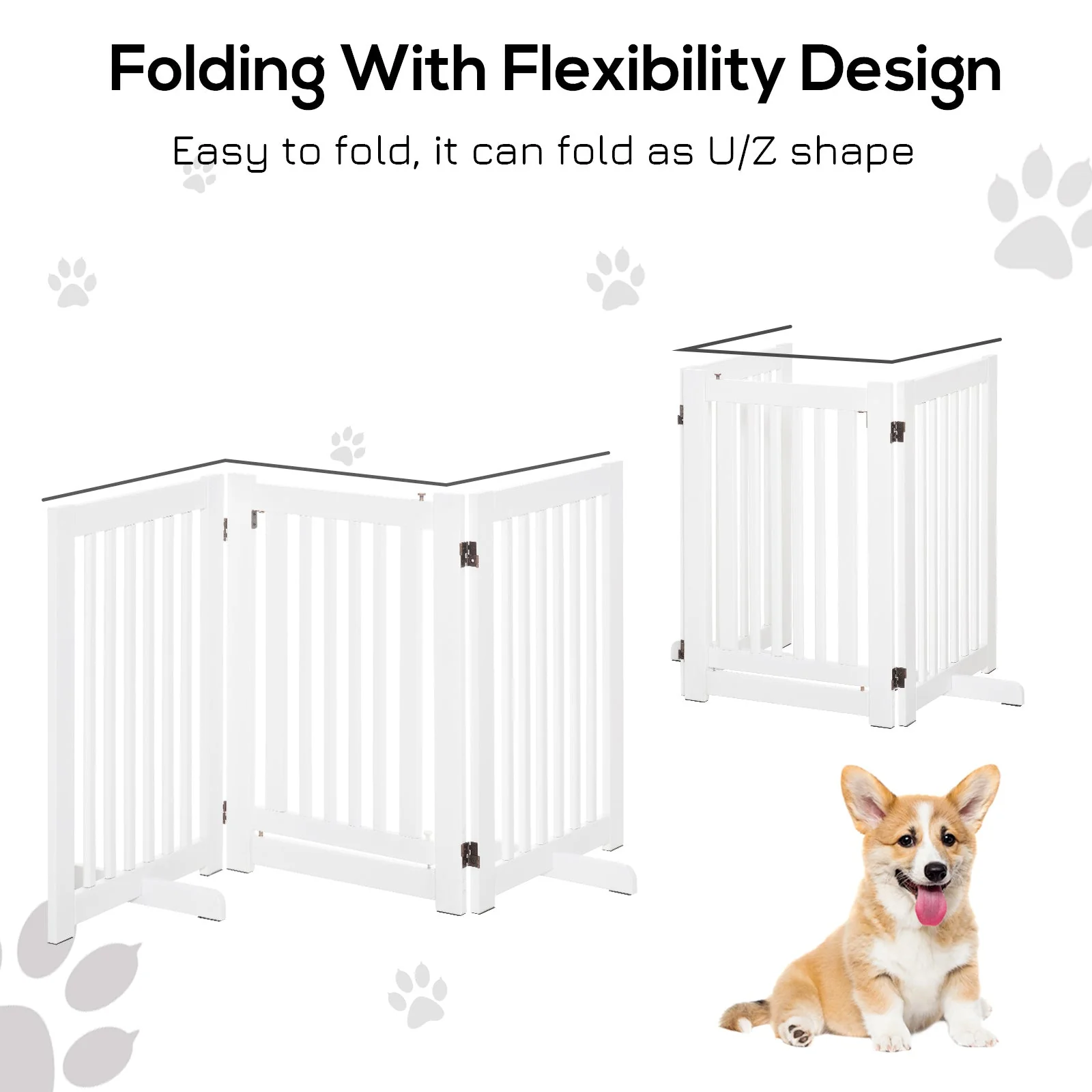 PawHut Pet Gate Medium-density fibreboard Freestanding Expandable Dog Gate Wood Doorway Pet Barrier Fence w/ Latched Door White - Image 3