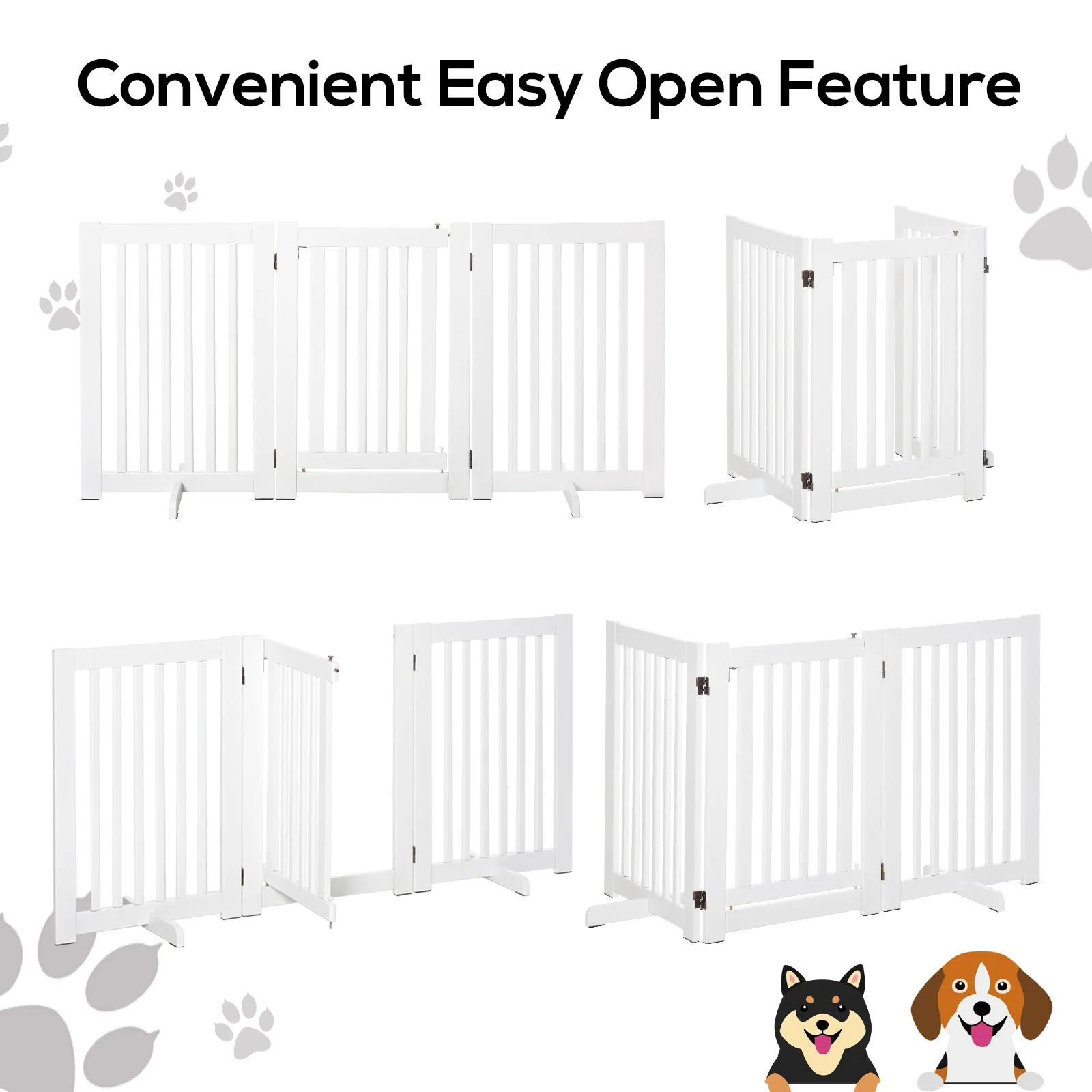 PawHut Pet Gate Medium-density fibreboard Freestanding Expandable Dog Gate Wood Doorway Pet Barrier Fence w/ Latched Door White - Image 4