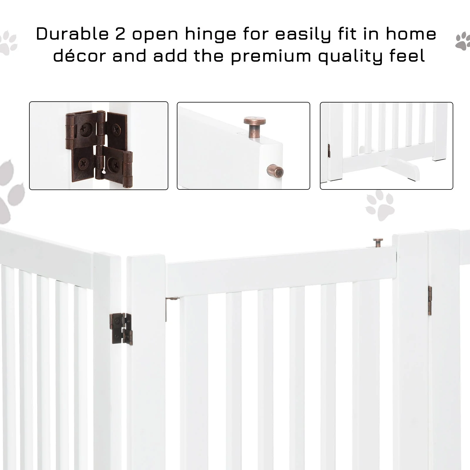 PawHut Pet Gate Medium-density fibreboard Freestanding Expandable Dog Gate Wood Doorway Pet Barrier Fence w/ Latched Door White - Image 7