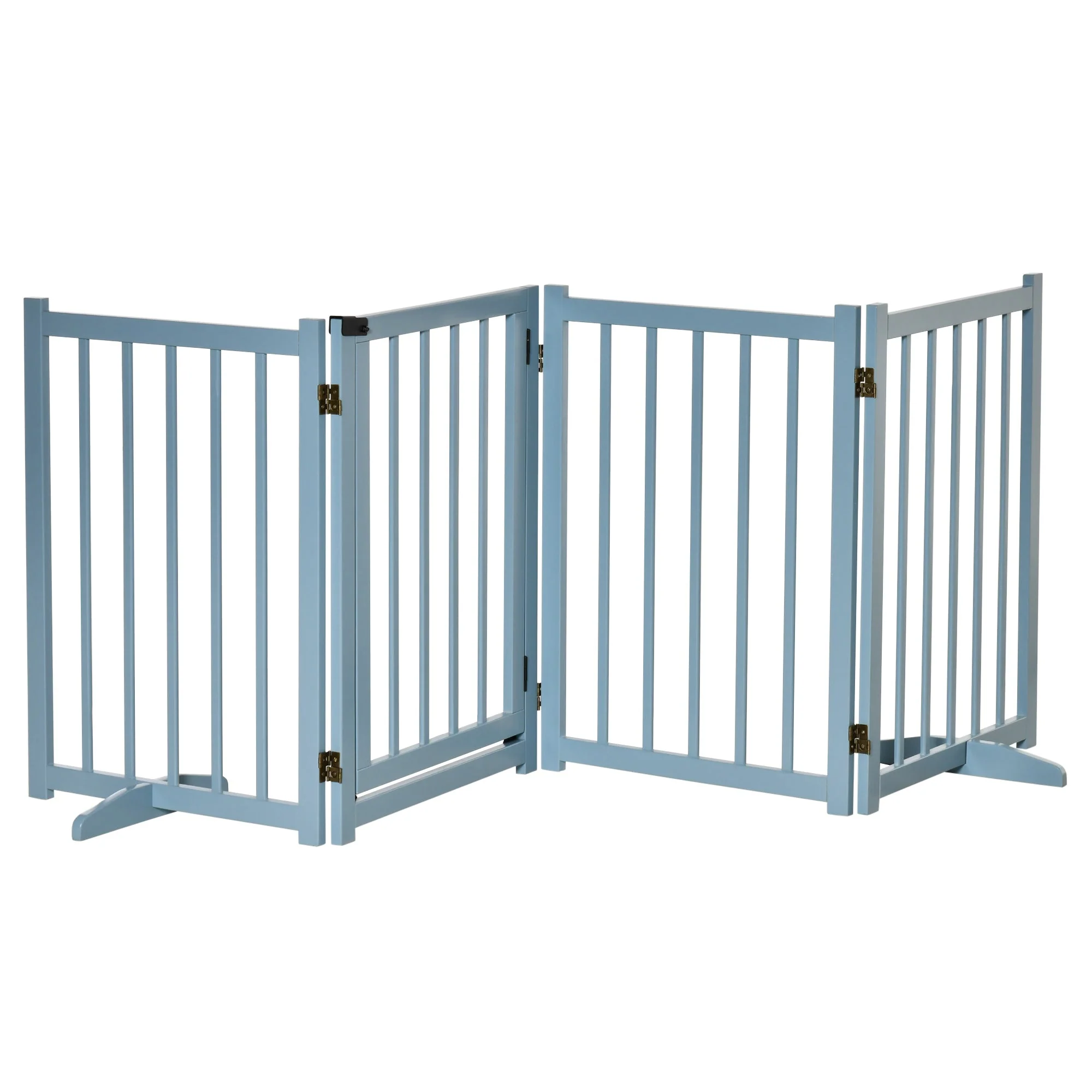 PawHut Pet Gate Wooden Foldable Dog Safety Barrier w/ 4 Panels for Small and Medium Dogs Blue - Image 2