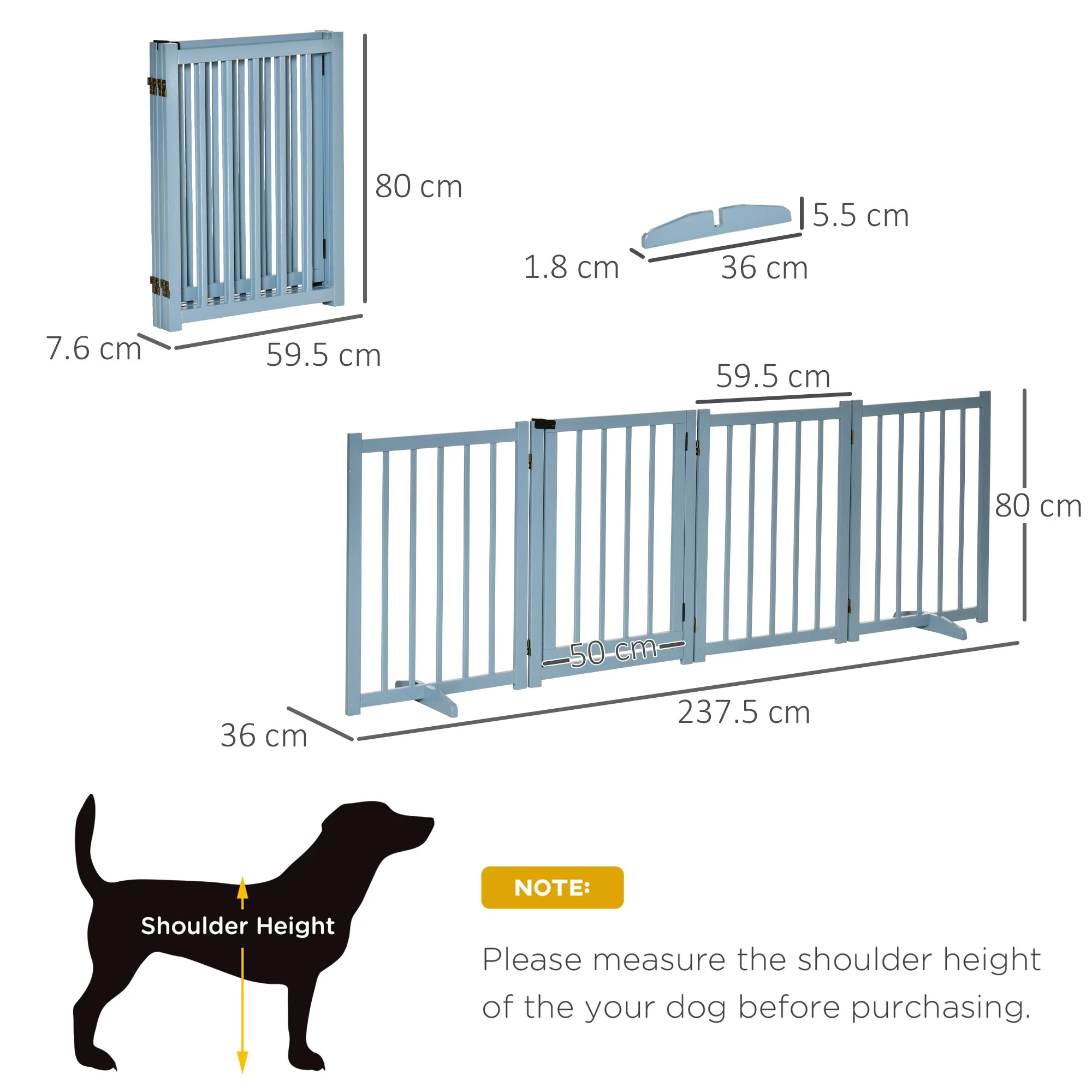 PawHut Pet Gate Wooden Foldable Dog Safety Barrier w/ 4 Panels for Small and Medium Dogs Blue - Image 3