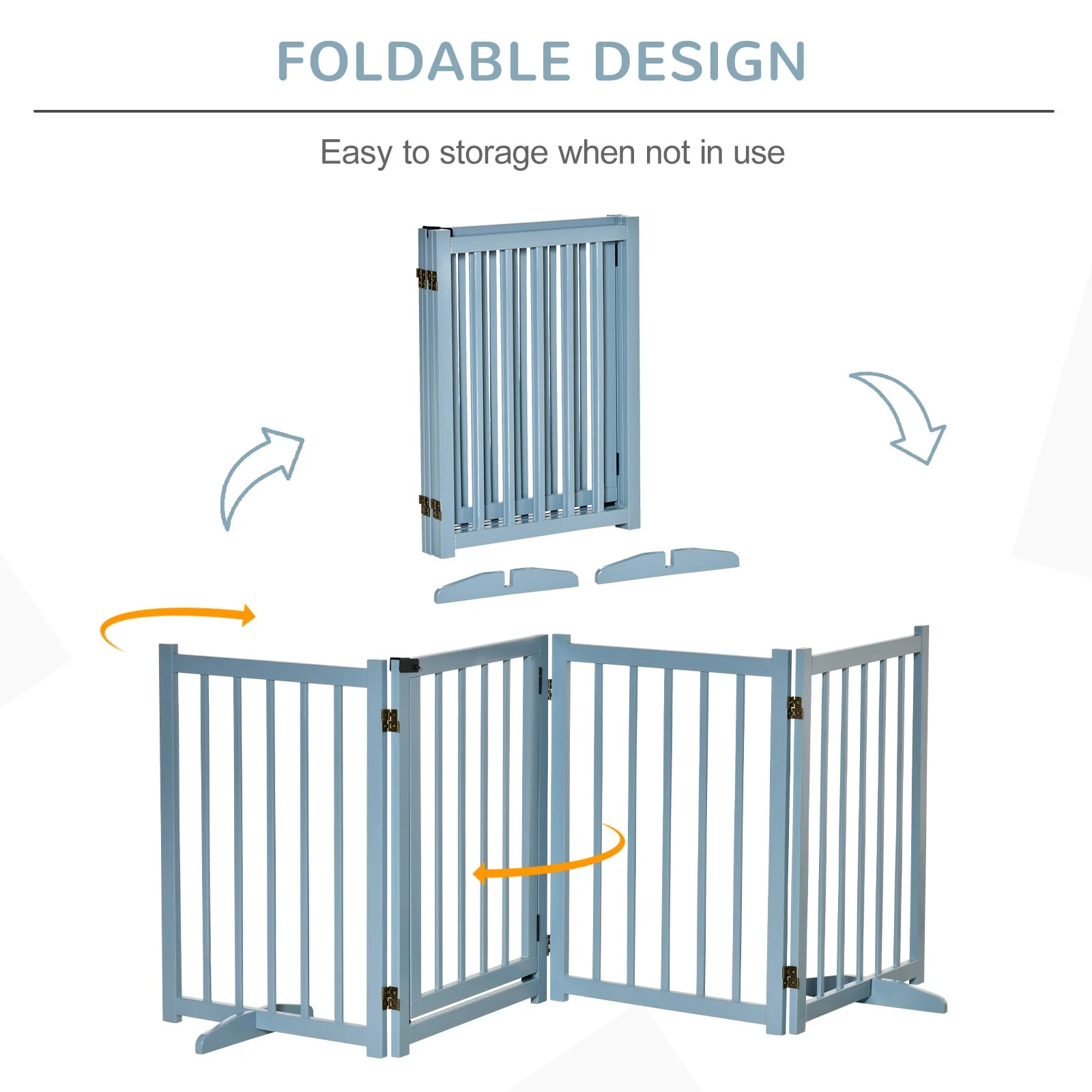 PawHut Pet Gate Wooden Foldable Dog Safety Barrier w/ 4 Panels for Small and Medium Dogs Blue - Image 6