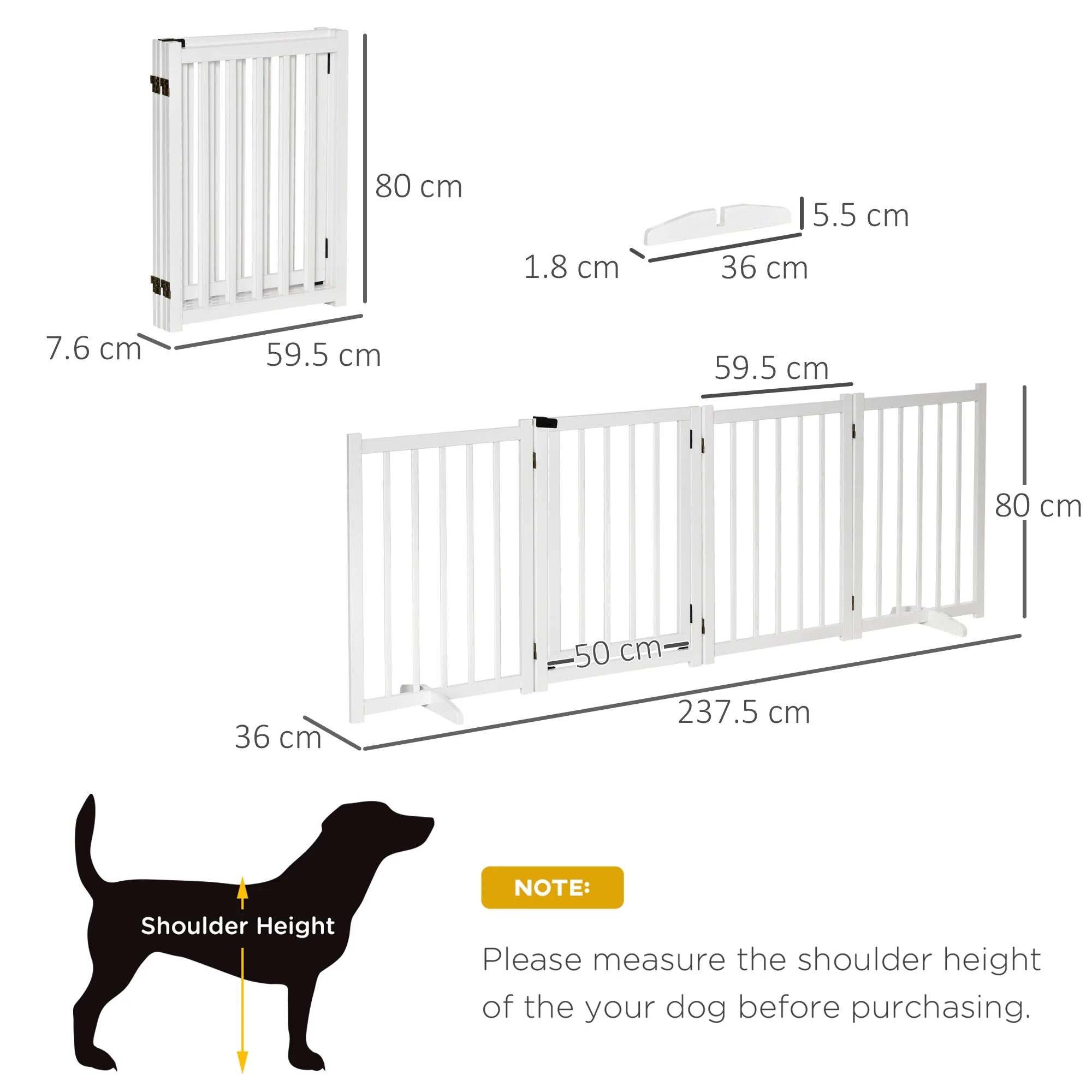 PawHut Pet Gate Wooden Foldable Dog Safety Barrier w/ 4 Panels for Small and Medium Dogs White - Image 3