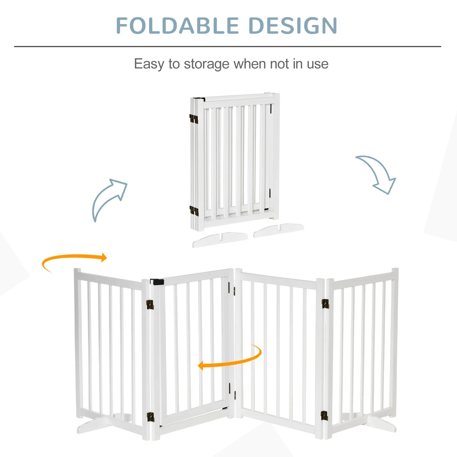 PawHut Pet Gate Wooden Foldable Dog Safety Barrier w/ 4 Panels for Small and Medium Dogs White - Image 4